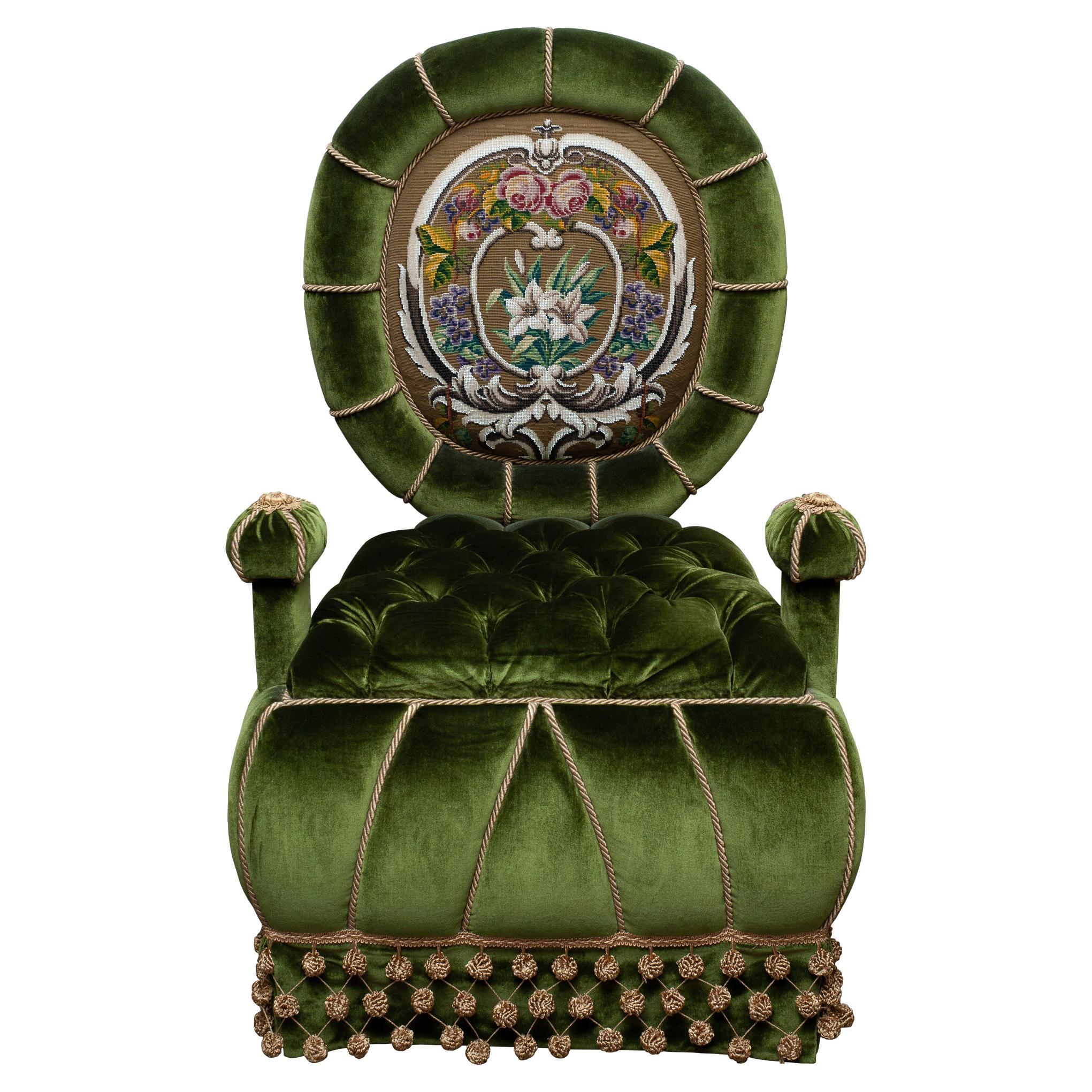 Studio Maison Nurita Napoleon III Inspired Green Velvet Beaded Chair