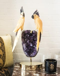 Onyx and Purple Amethyst Birds on a Custom Brass Base, by Studio Maison Nurita