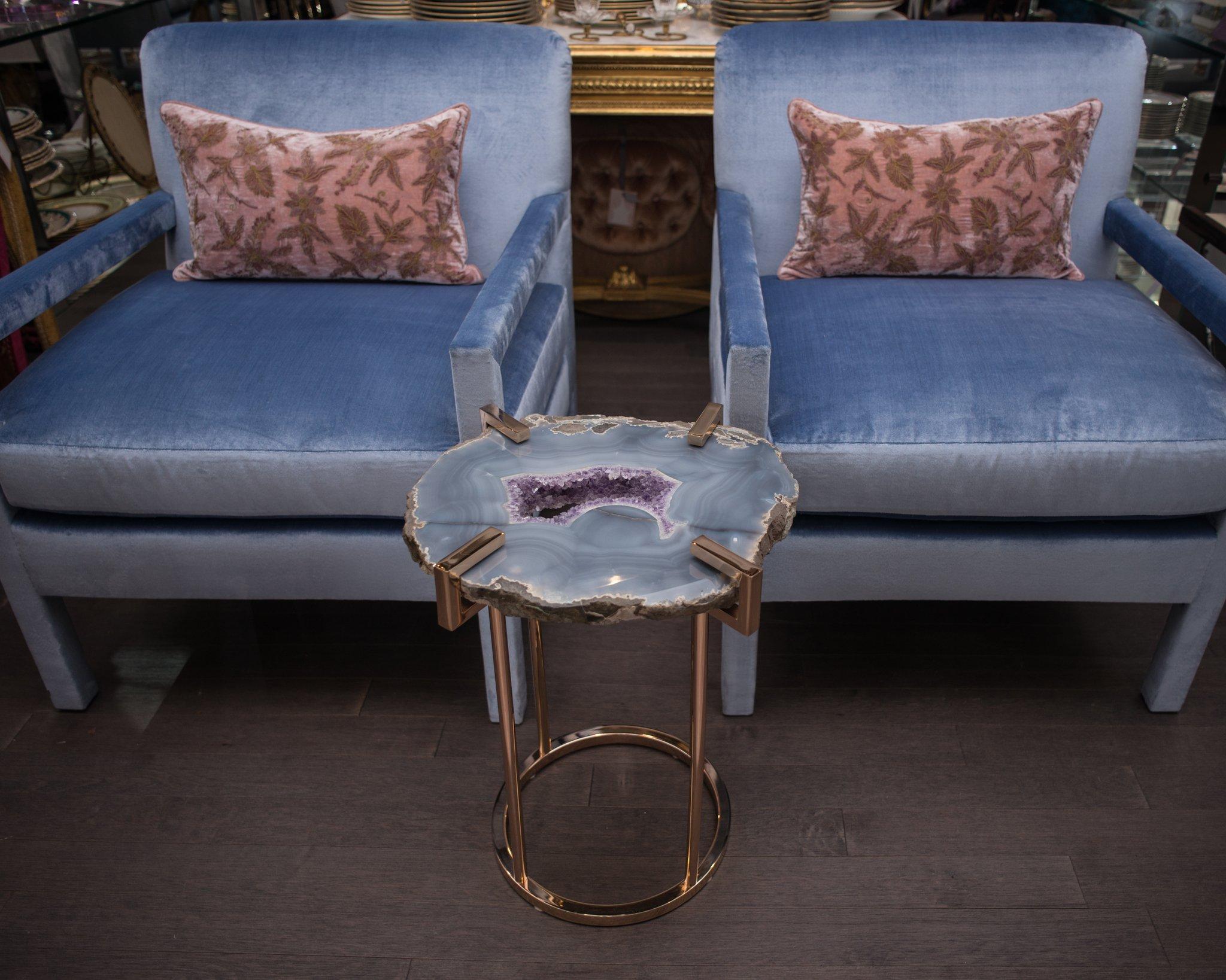 Canadian Studio Maison Nurita Parsons Chairs in Delft Blue Silk Velvet For Sale
