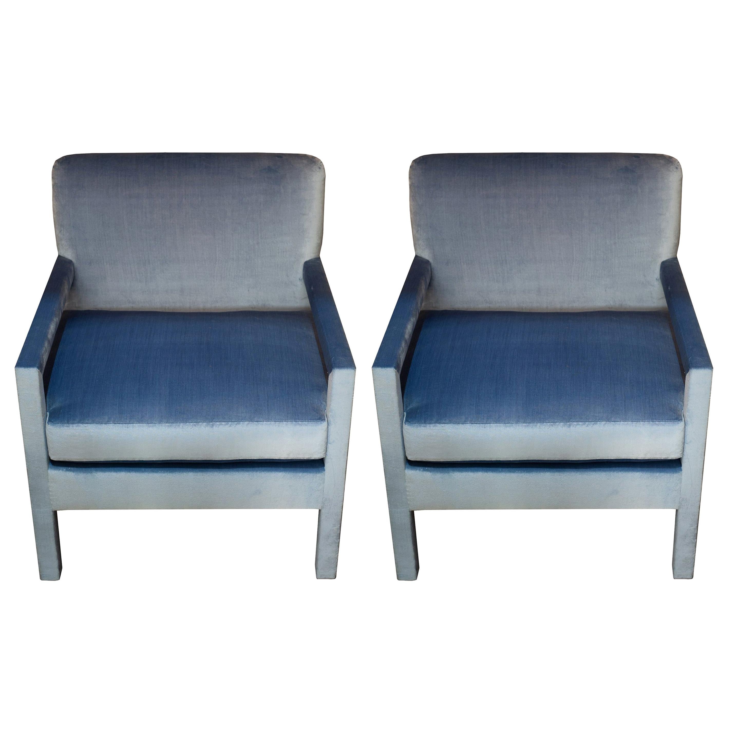 Studio Maison Nurita Parsons Chairs in Delft Blue Silk Velvet For Sale