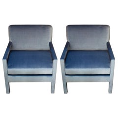 Studio Maison Nurita Parsons Chairs in Delft Blue Silk Velvet