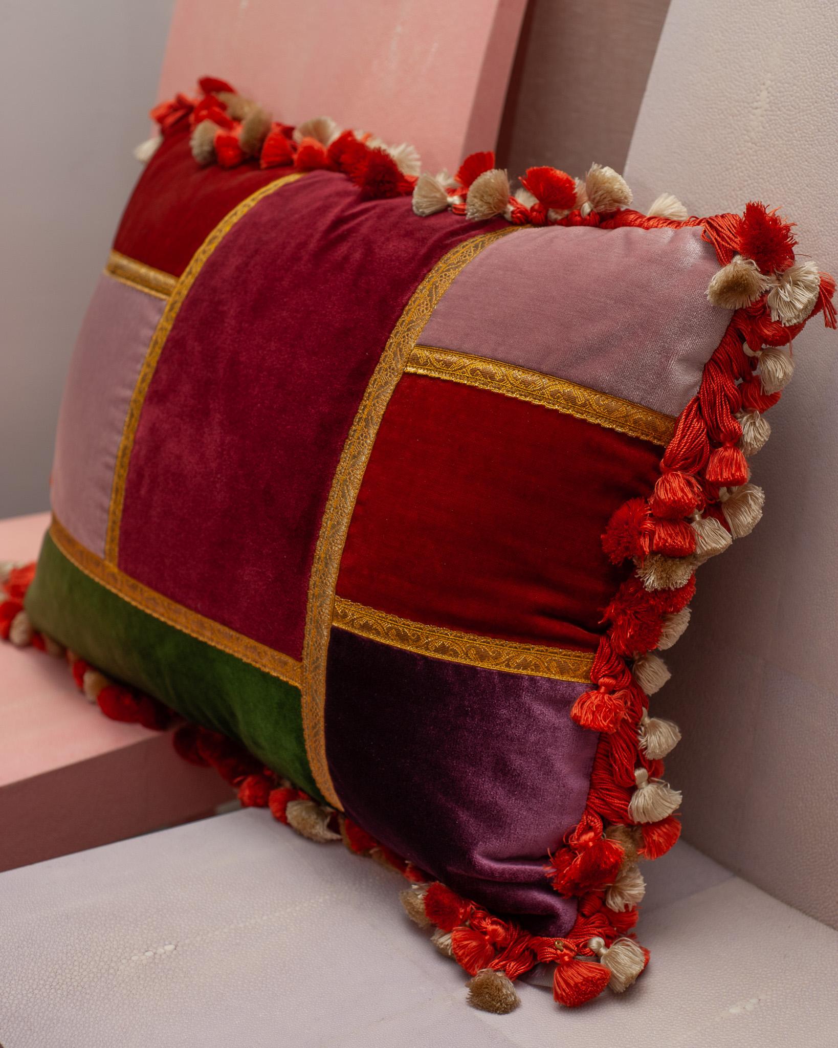 Canadian Studio Maison Nurita Patchwork Silk and Cut Pile Velvet Pillow For Sale