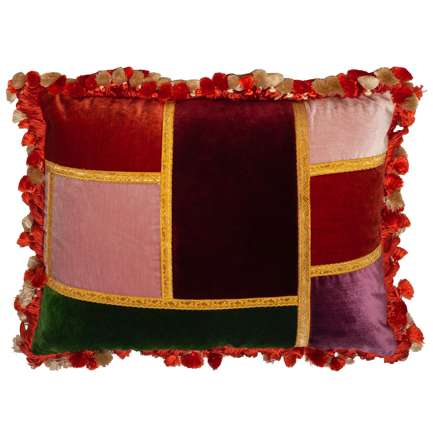 Studio Maison Nurita Patchwork Silk and Cut Pile Velvet Pillow For Sale