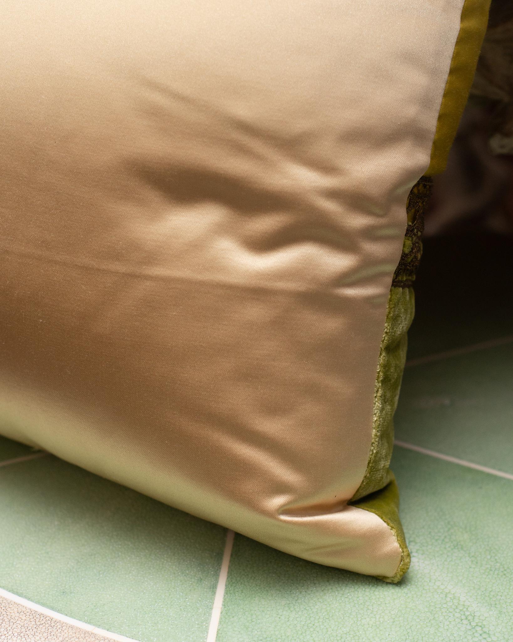 Canadian Studio Maison Nurita Patchwork Silk and Silk Velvet Pillow with Metallic Trims For Sale