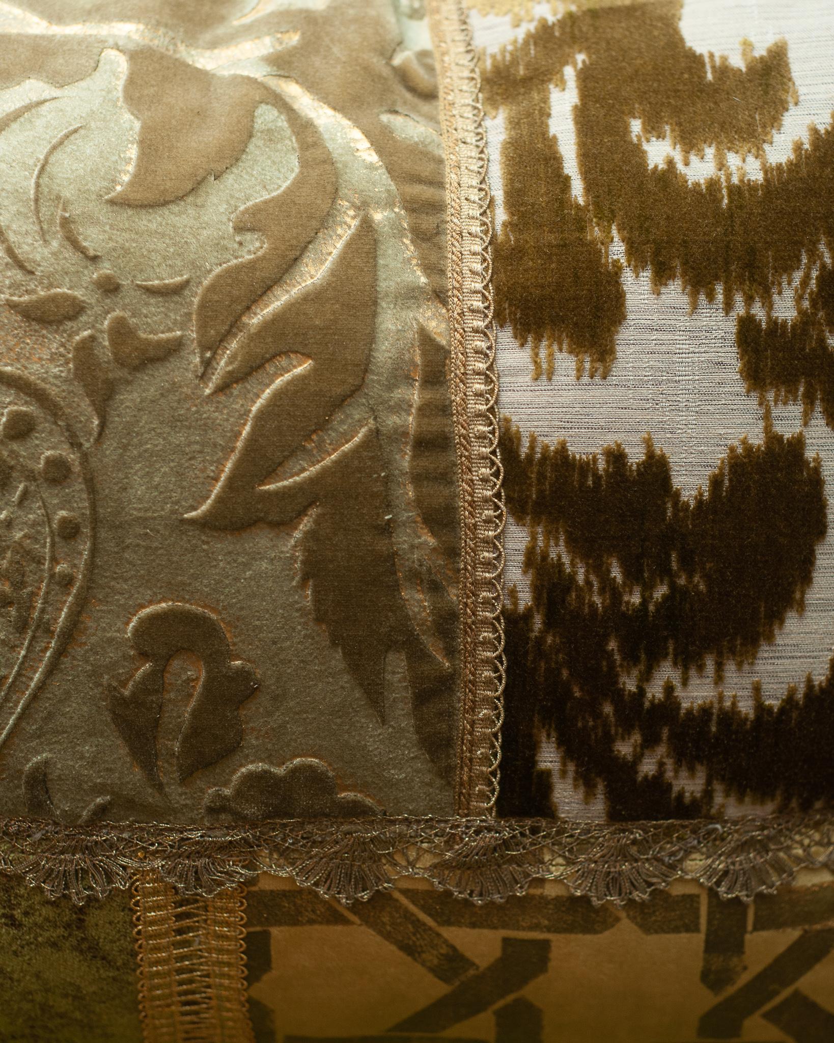 Canadian Studio Maison Nurita Patchwork Silk Velvet Pillow with Metallic Trims For Sale