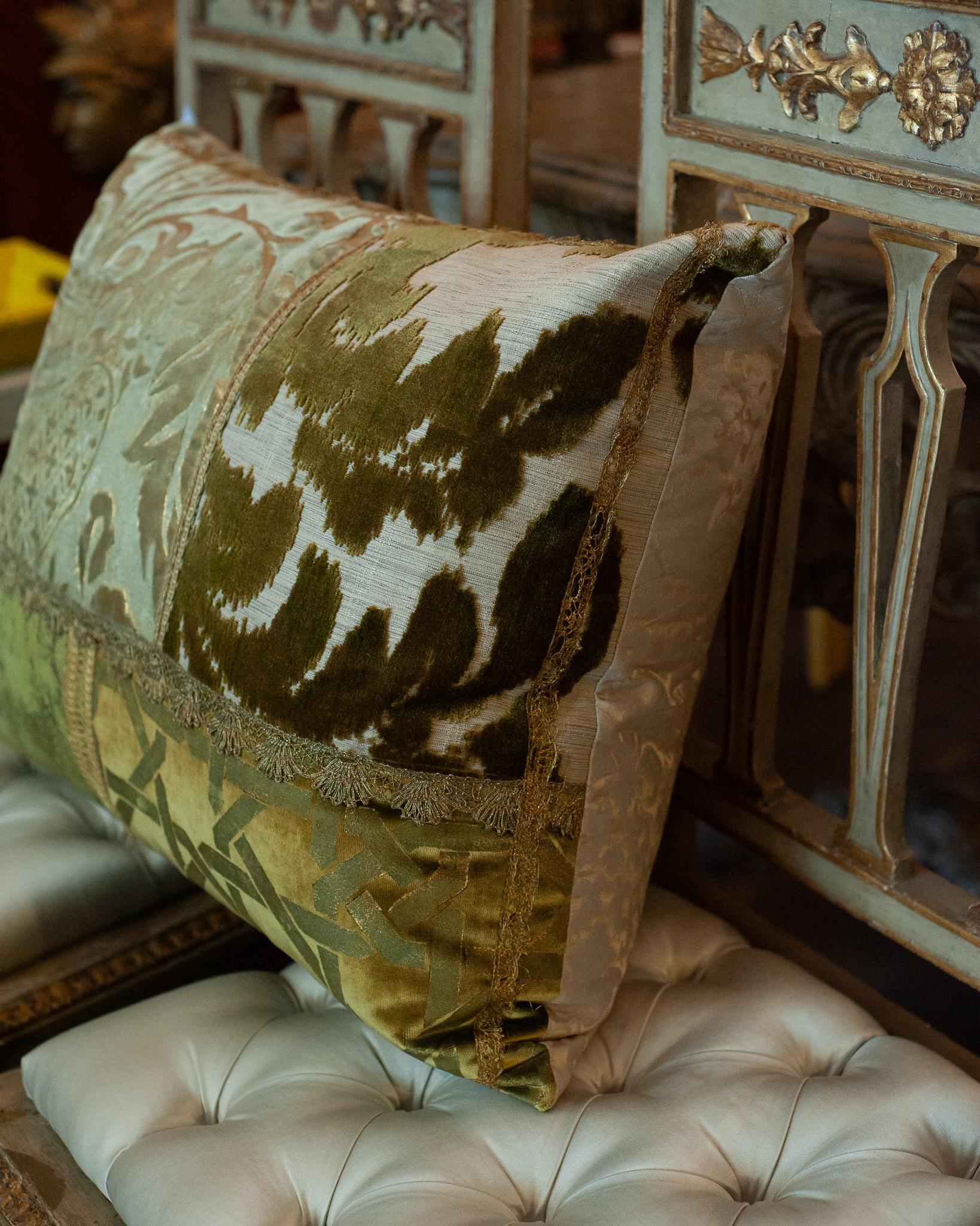 Studio Maison Nurita Patchwork Silk Velvet Pillow with Metallic Trims In New Condition For Sale In Toronto, ON
