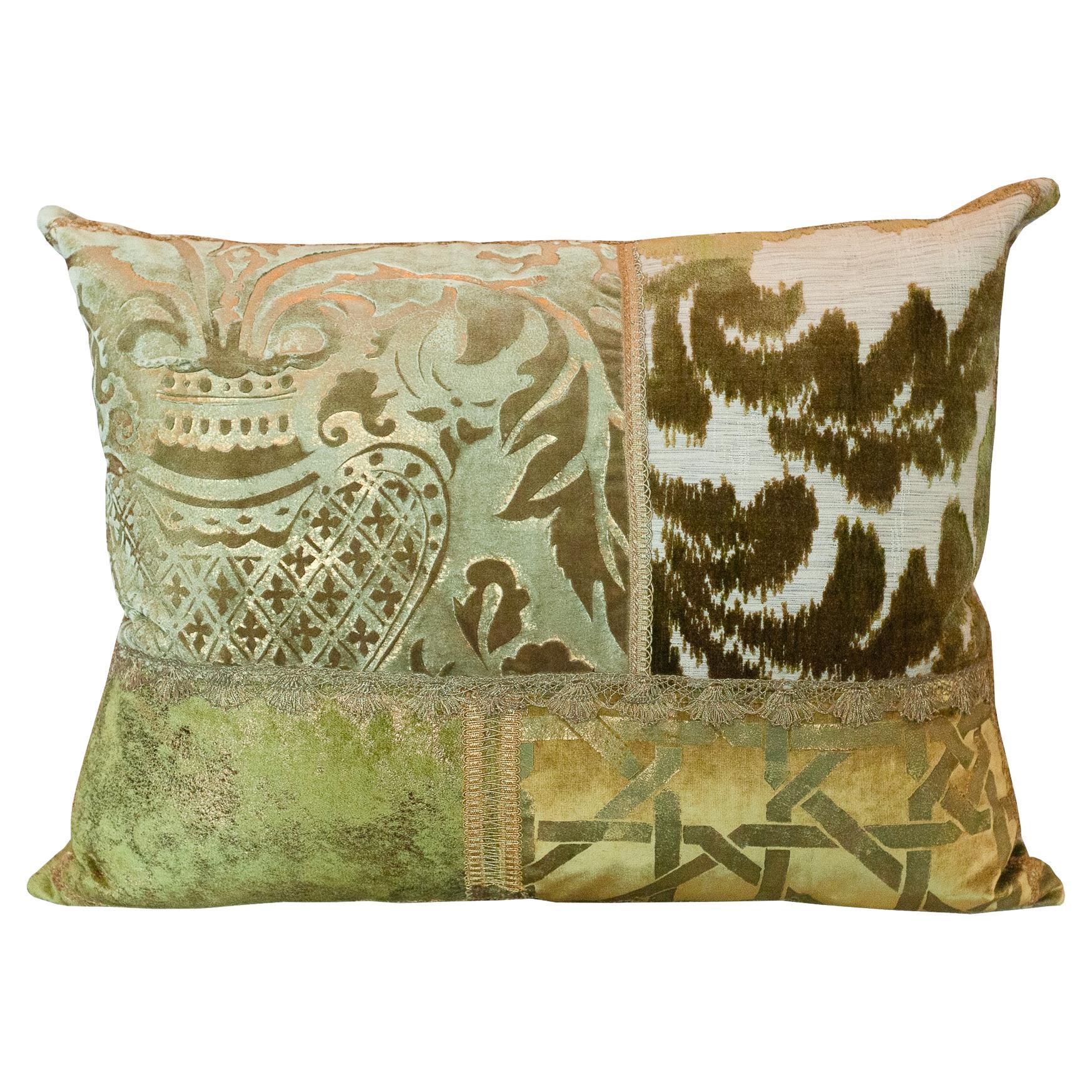Studio Maison Nurita Patchwork Silk Velvet Pillow with Metallic Trims