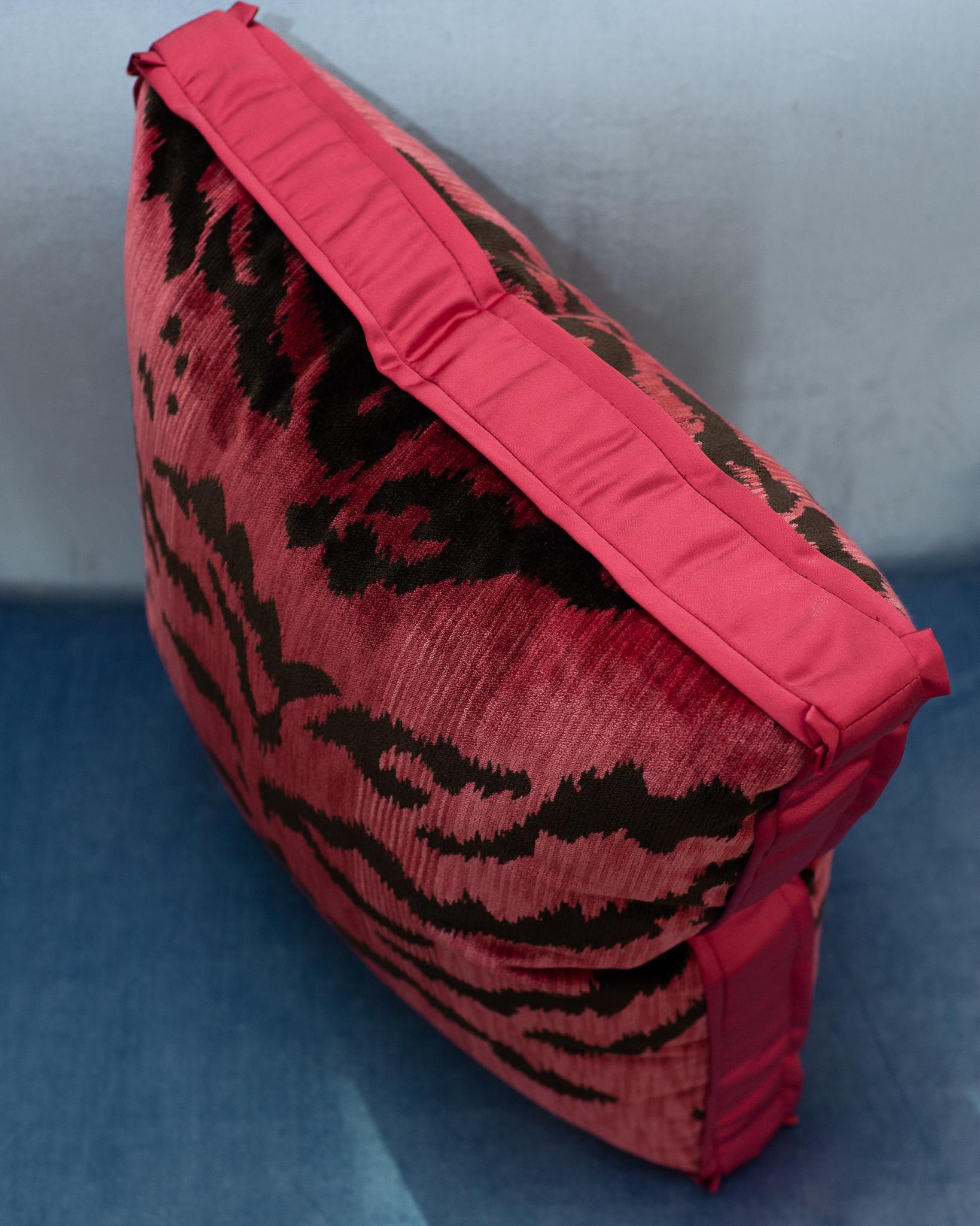 Pink Bevilacqua Tiger Silk Velvet and Satin Pillow by Studio Maison Nurita In New Condition For Sale In Toronto, ON