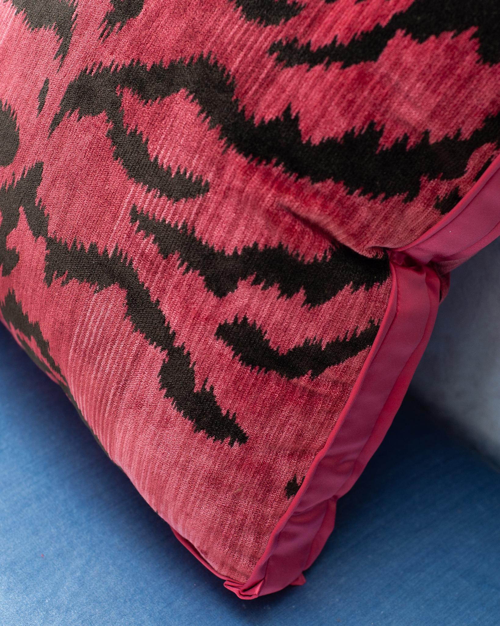 Contemporary Pink Bevilacqua Tiger Silk Velvet and Satin Pillow by Studio Maison Nurita For Sale