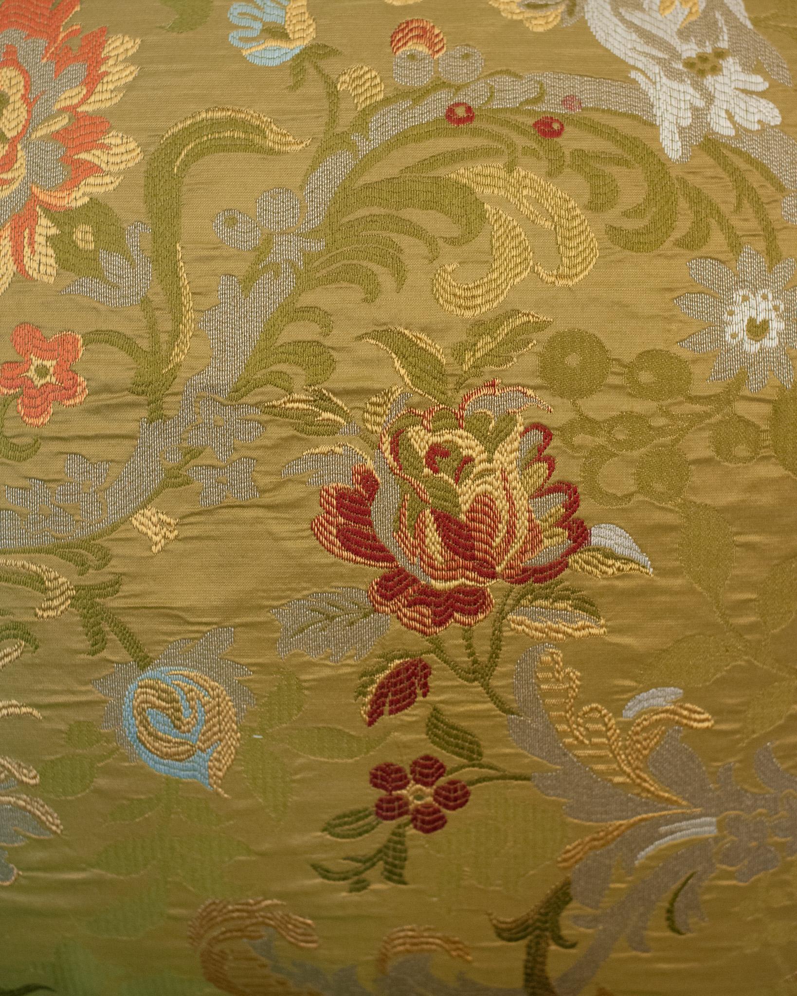 Canadian Studio Maison Nurita Rubelli Green Floral Silk Lampas and Silk Damask Pillow For Sale