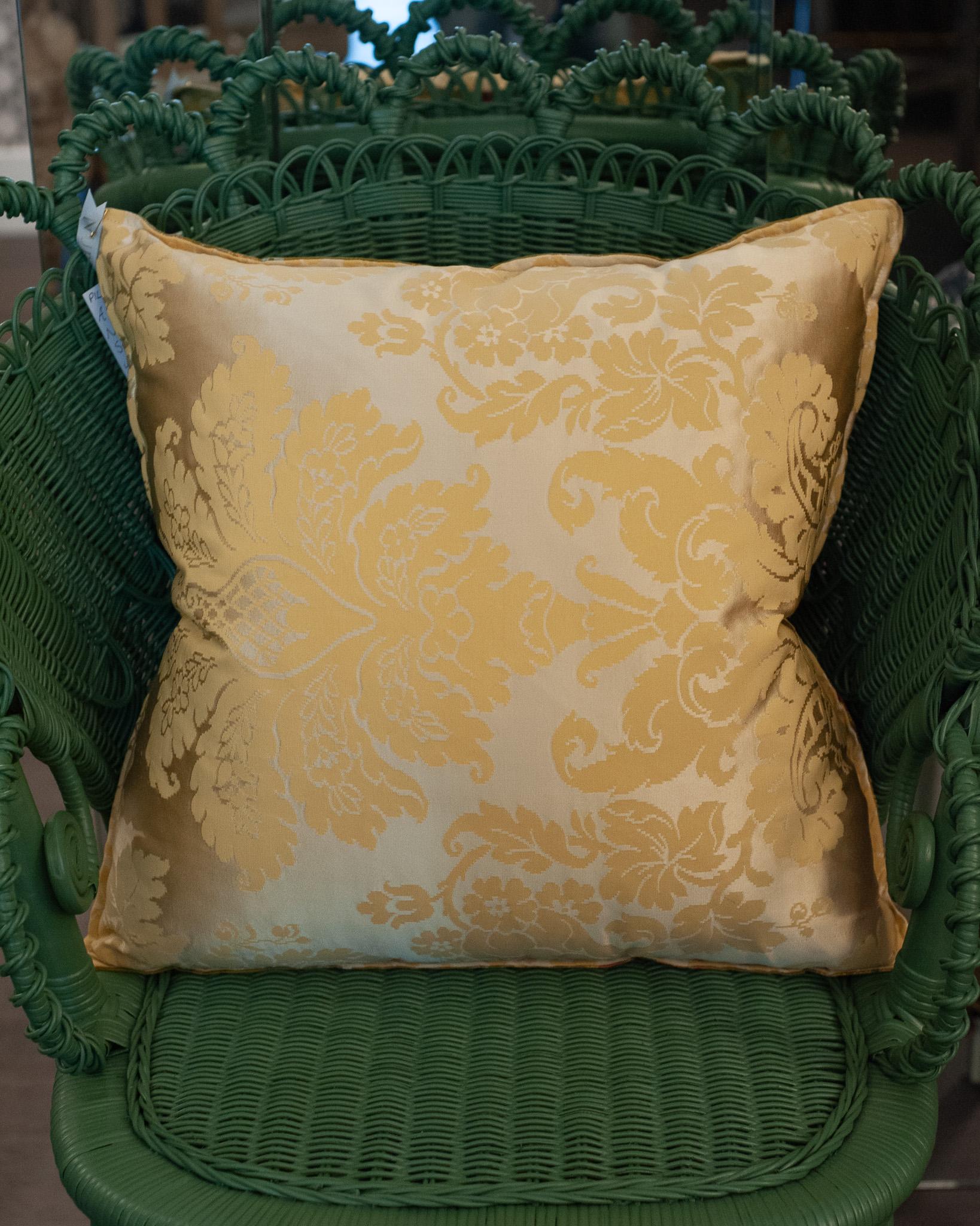 Studio Maison Nurita Rubelli Green Floral Silk Lampas and Silk Damask Pillow In New Condition For Sale In Toronto, ON