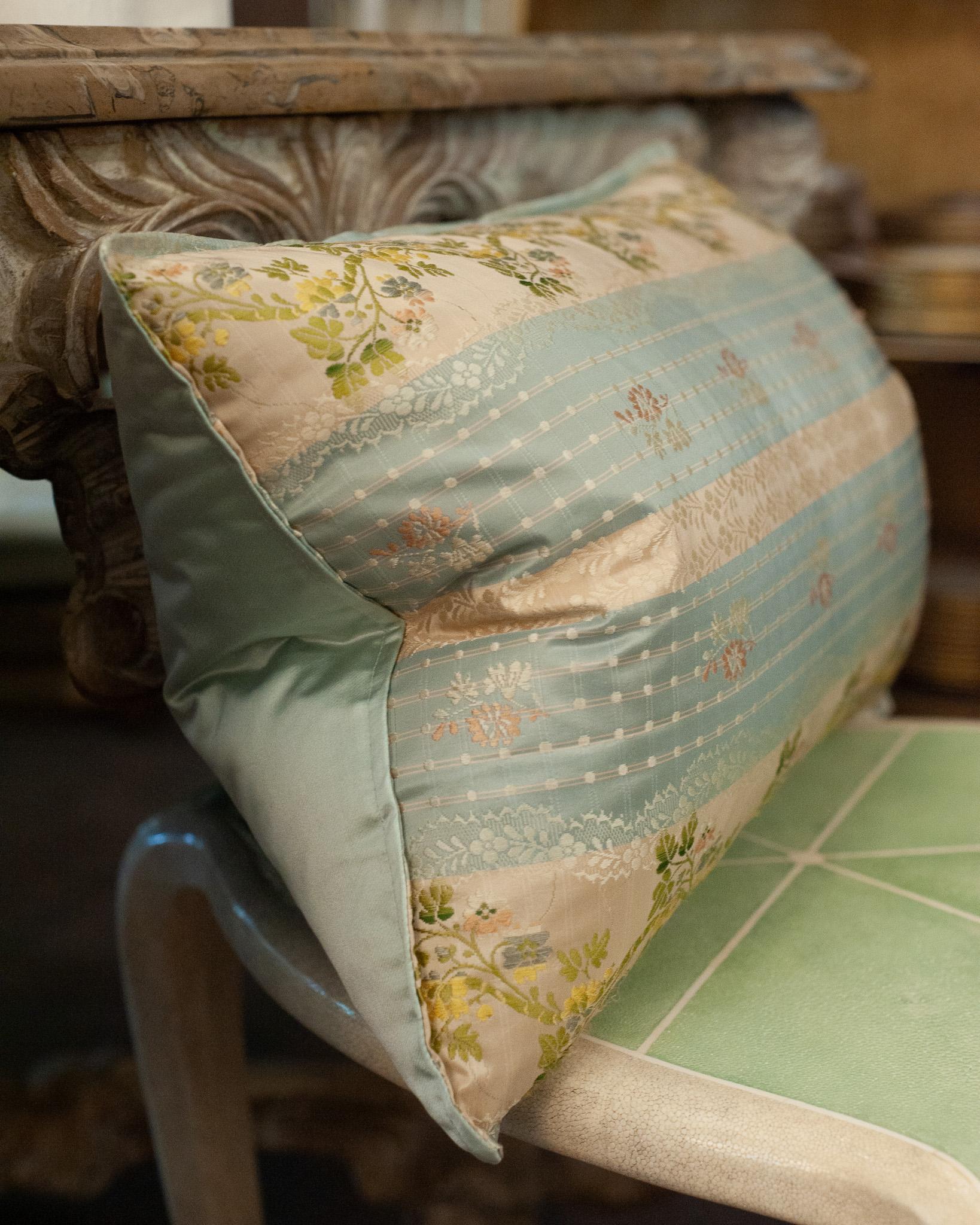 Studio Maison Nurita Soft Blue Document Print Floral Brocade Pillow In New Condition For Sale In Toronto, ON