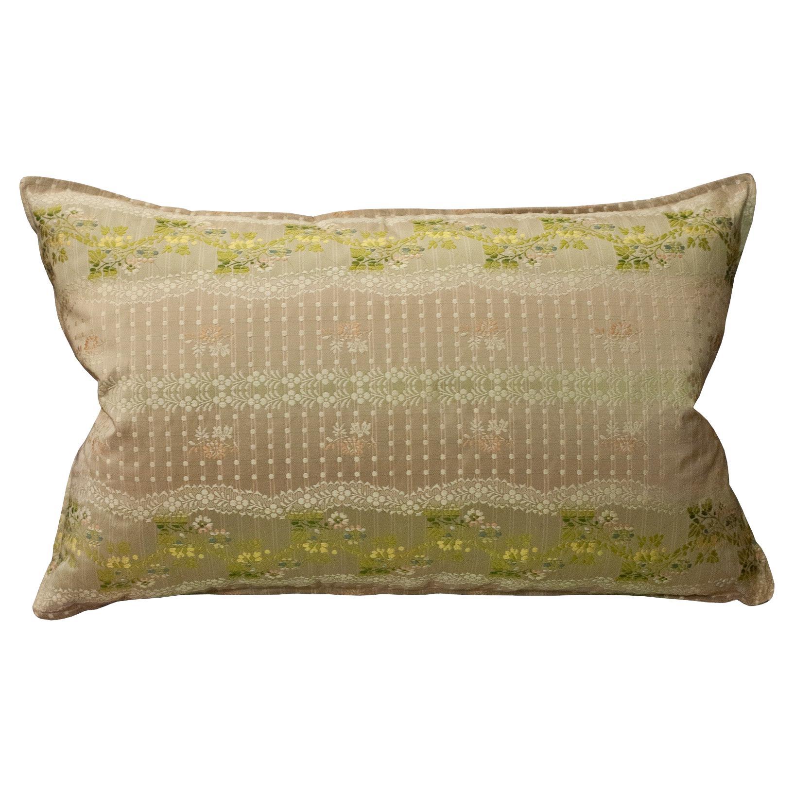 Studio Maison Nurita Soft Pink Document Print Floral Brocade Pillow For Sale