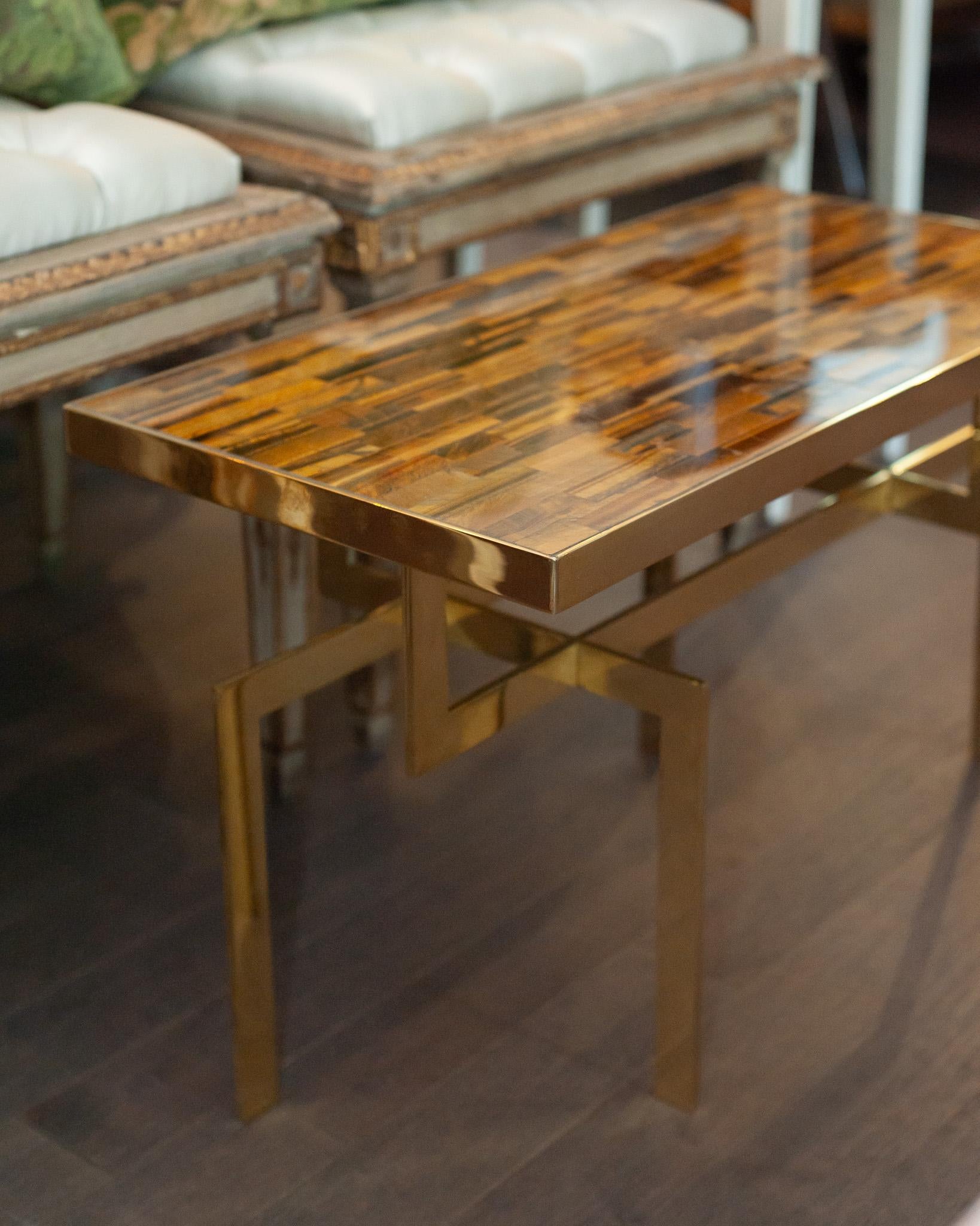 Canadian Studio Maison Nurita Tiger's Eye Table in Polished Brass