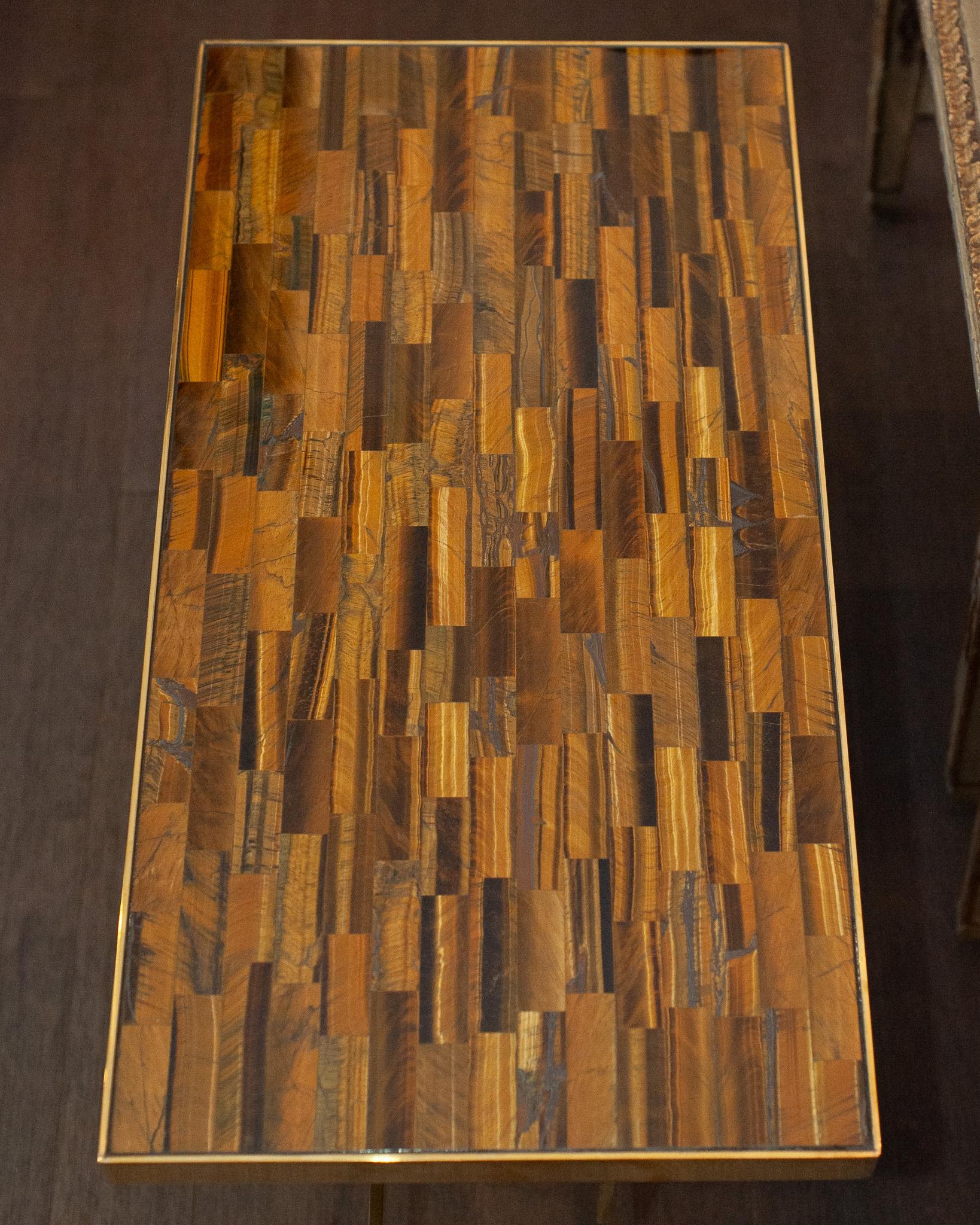 Contemporary Studio Maison Nurita Tiger's Eye Table in Polished Brass
