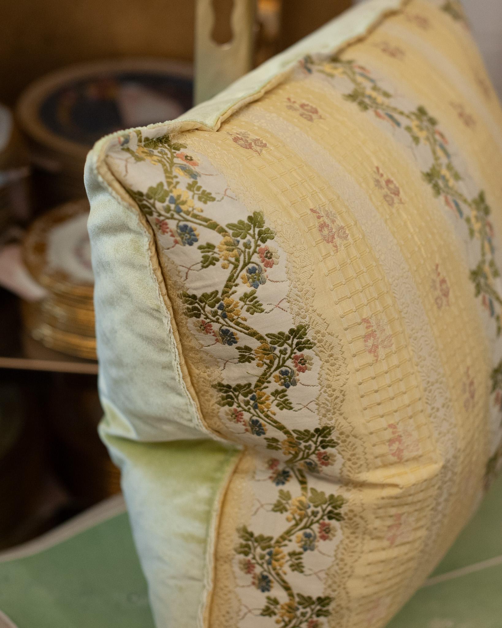 Studio Maison Nurita Yellow Document Print Floral Brocade Pillow In New Condition For Sale In Toronto, ON