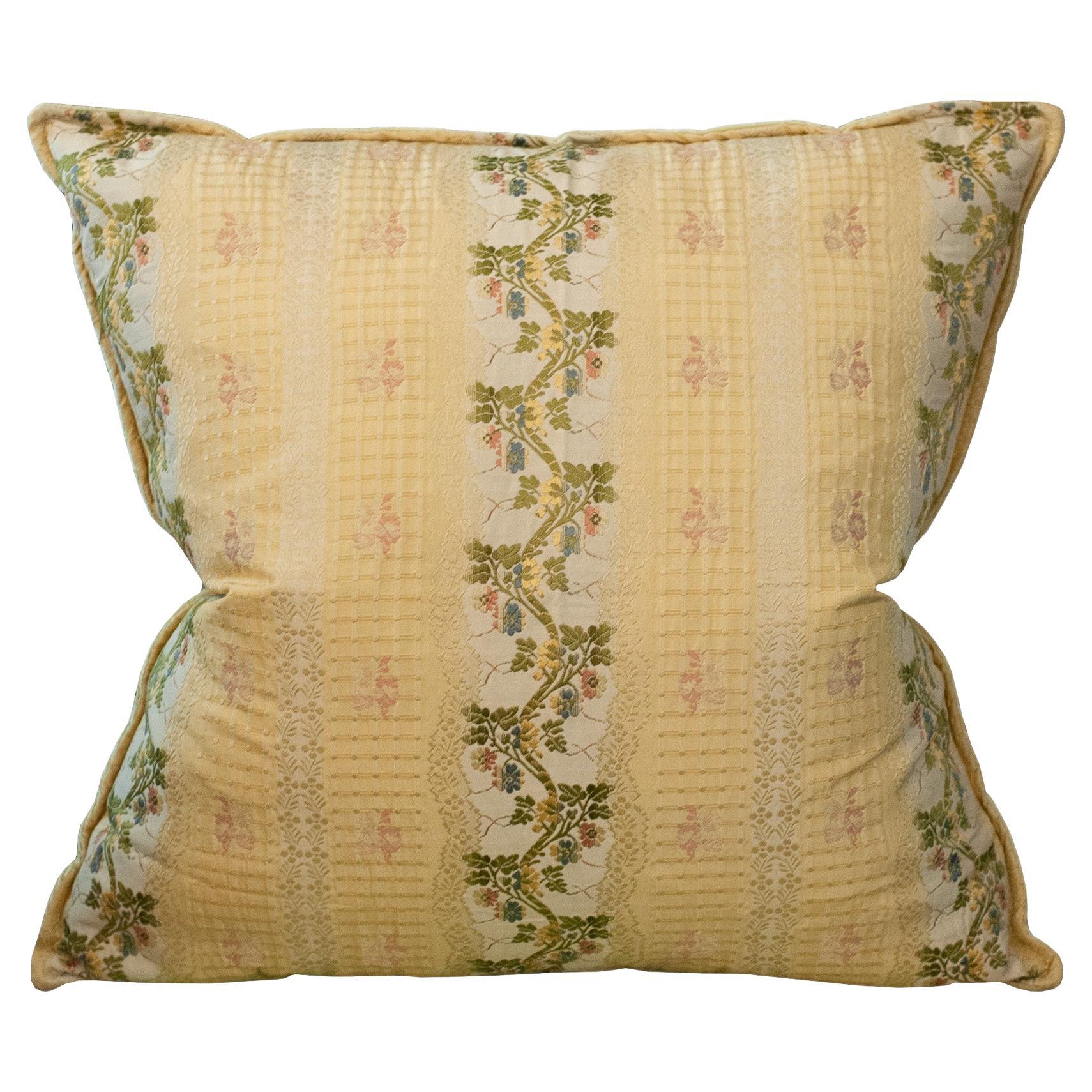 Studio Maison Nurita Yellow Document Print Floral Brocade Pillow For Sale
