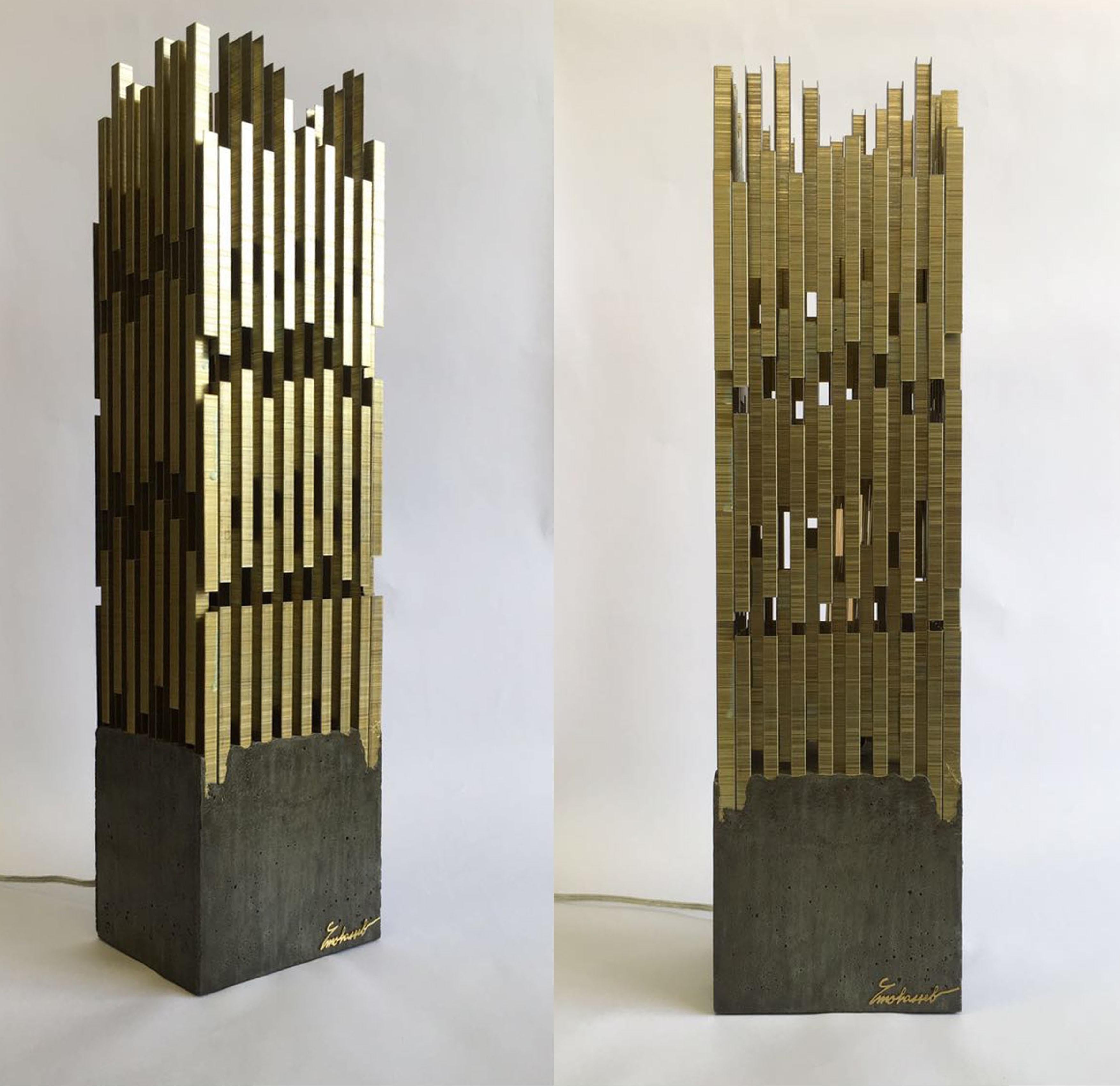Urban, Georges Mohasseb Design, 2014
Inspired by the city nightscape, Urban is a table lamp, built from a combination of industrial materials as a tribute to what defines the cities we live in. The base is a brute concrete square cast topped with