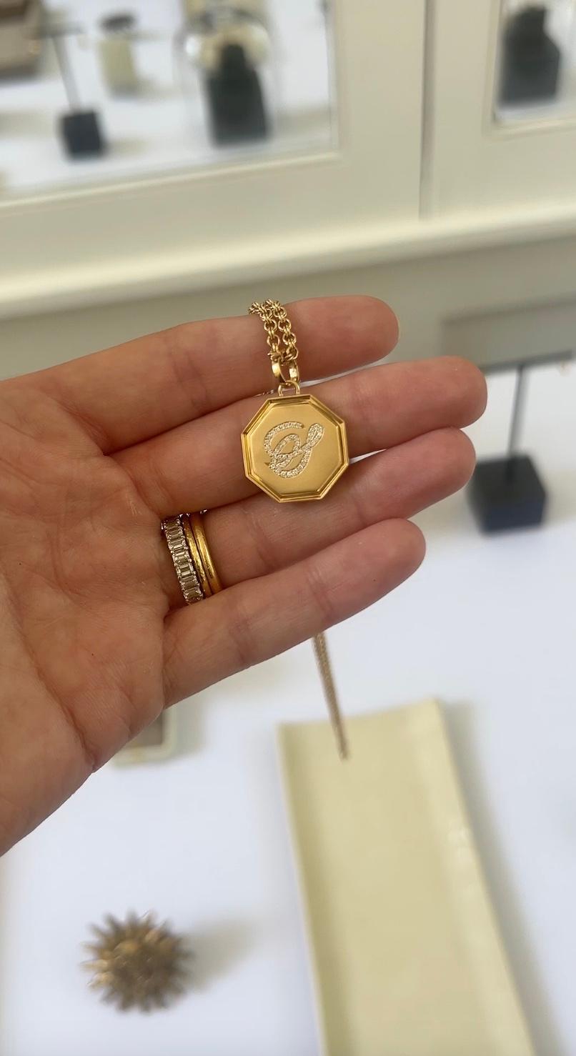 Brilliant Cut Studio Mullins Mary Initial Pendant For Sale