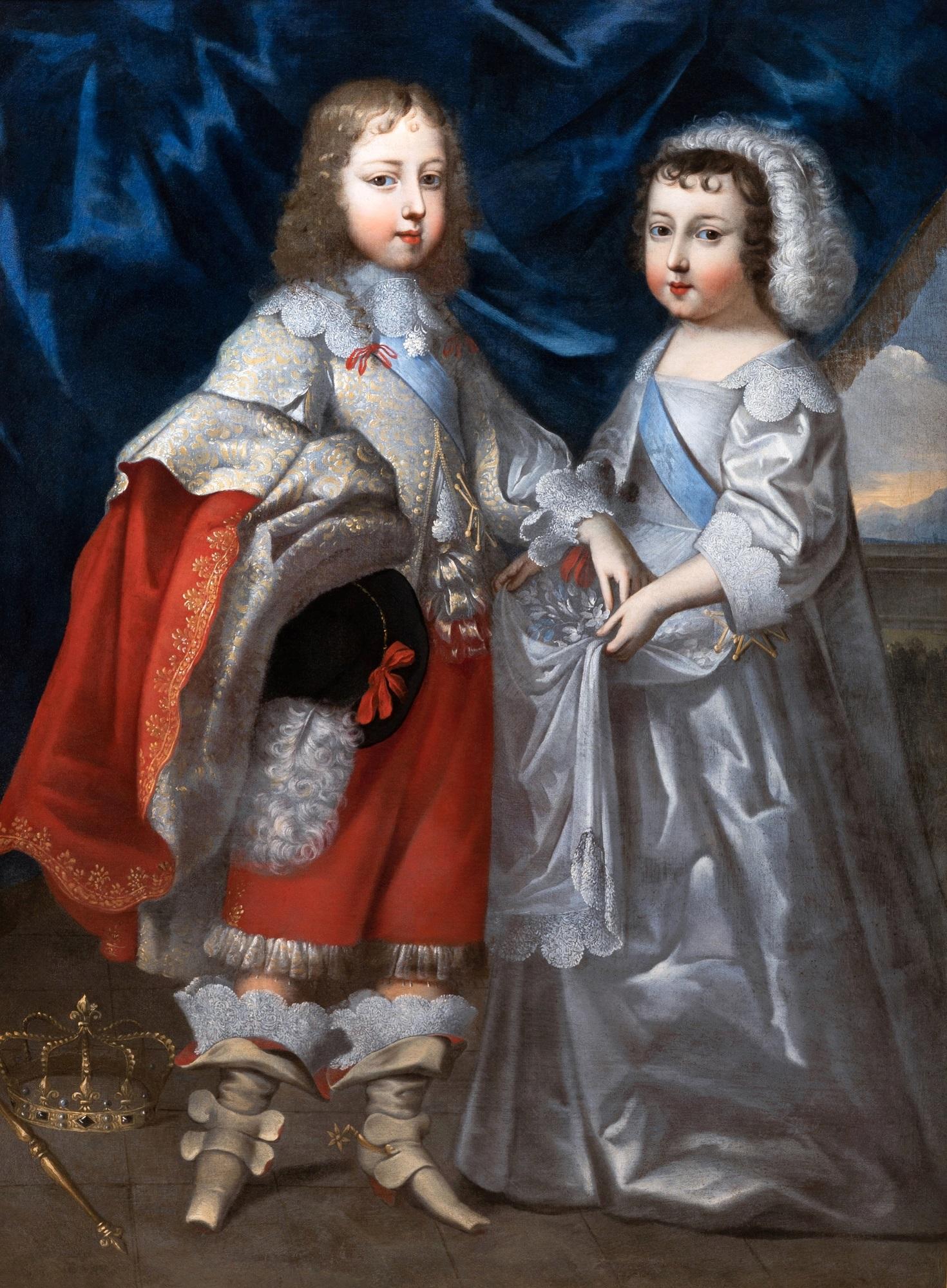 17th French Portrait of Louis XIV & his brother, c. 1645, attributed to Beaubrun - Painting by Studio of Charles Beaubrun