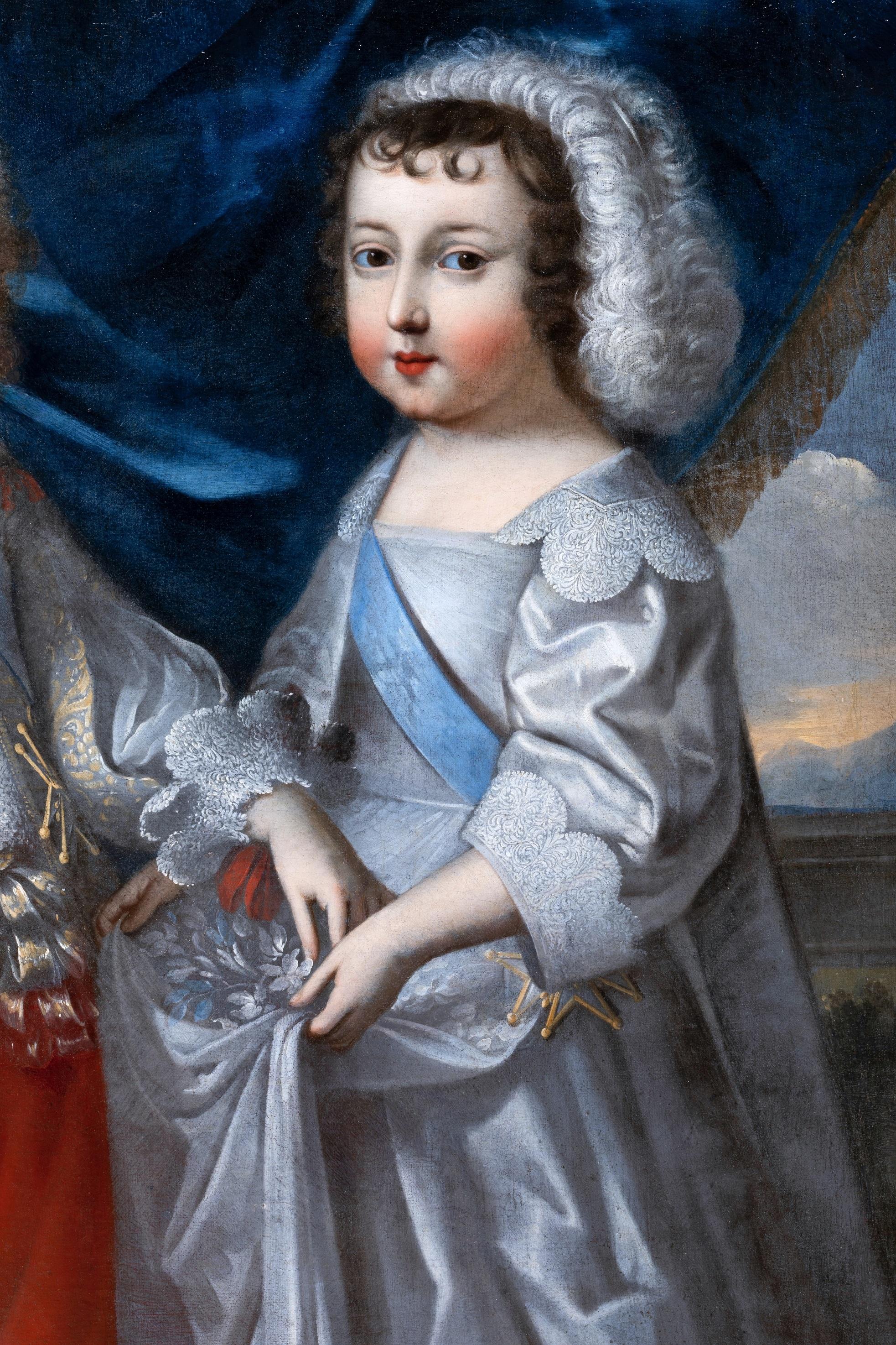 17th French Portrait of Louis XIV & his brother, c. 1645, attributed to Beaubrun For Sale 1
