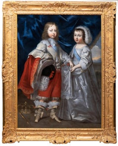 Antique 17th French Portrait of Louis XIV & his brother, c. 1645, attributed to Beaubrun