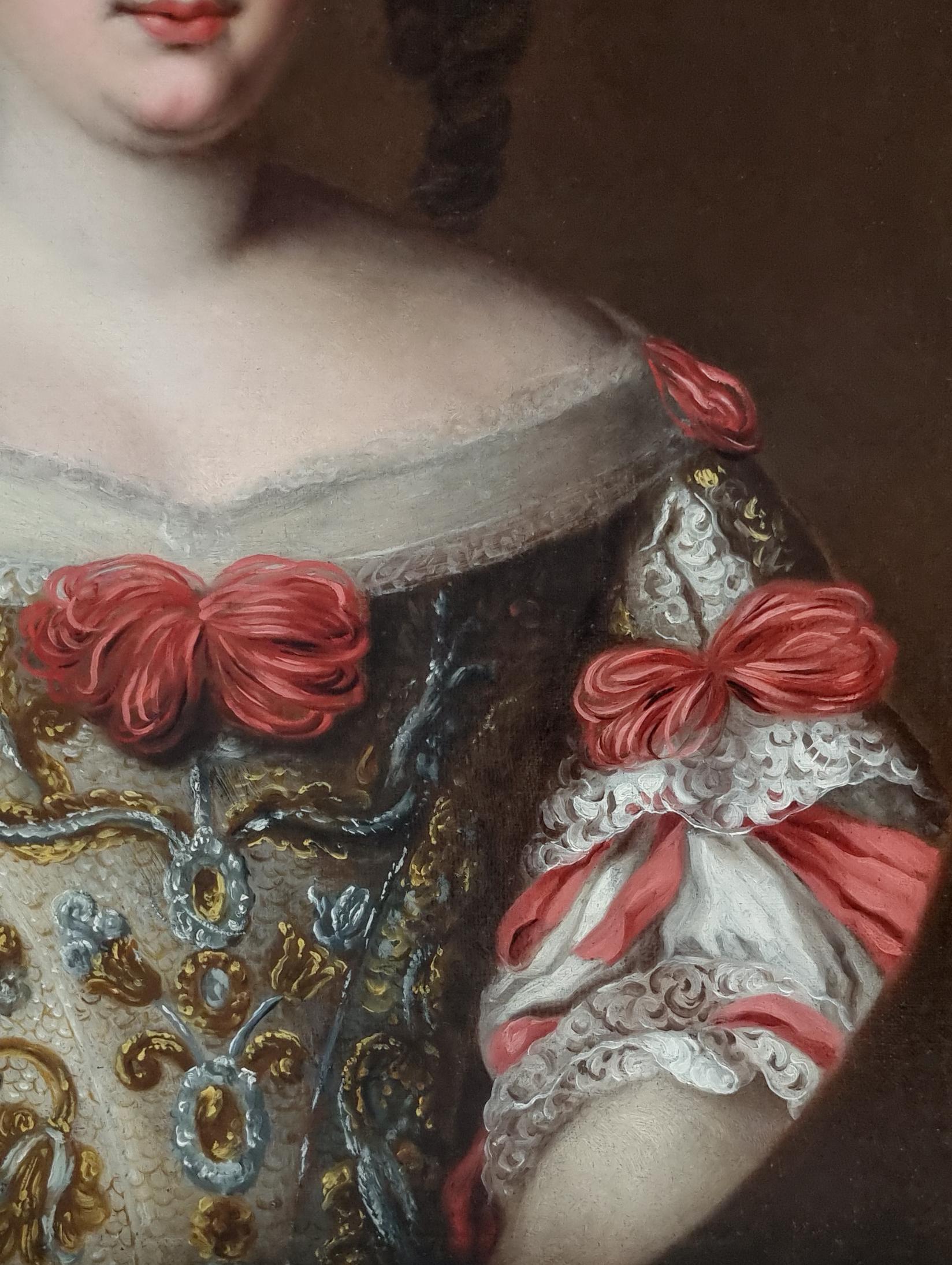 Porträt einer Dame, Maria Virginia Borghese, Chigi, Prinzessin Farnese, Öl auf Leinwand (Schwarz), Portrait Painting, von (Studio of) Jacob Ferdinand Voet