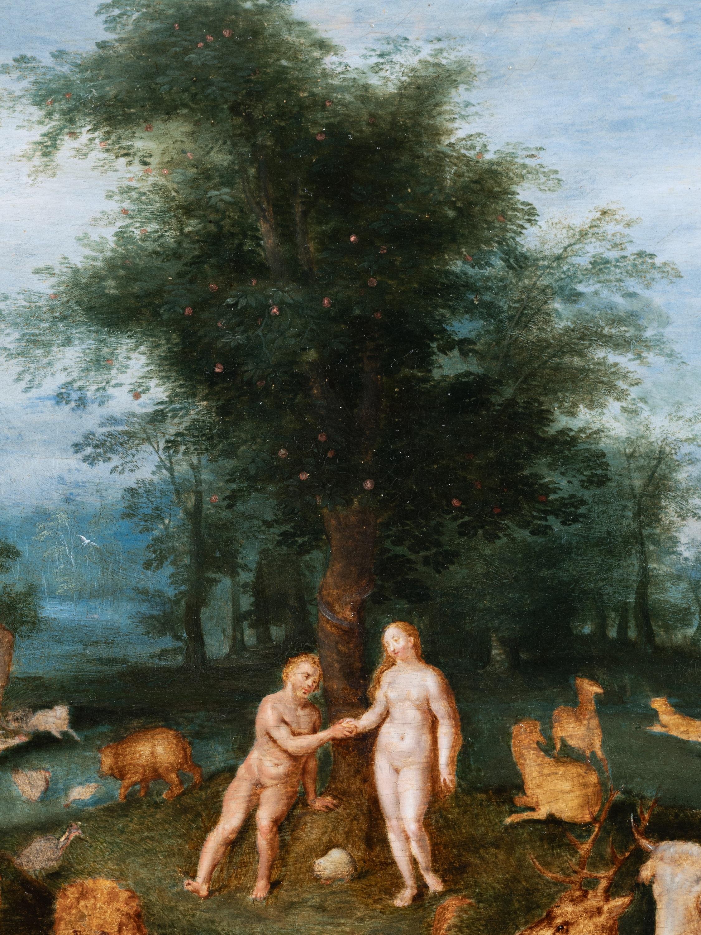 Adam und Eva im Paradies, Atelier von Jan Brueghel dem Jüngeren, 17. Jahrhundert (Alte Meister), Painting, von Studio of Jan Brueghel the Younger