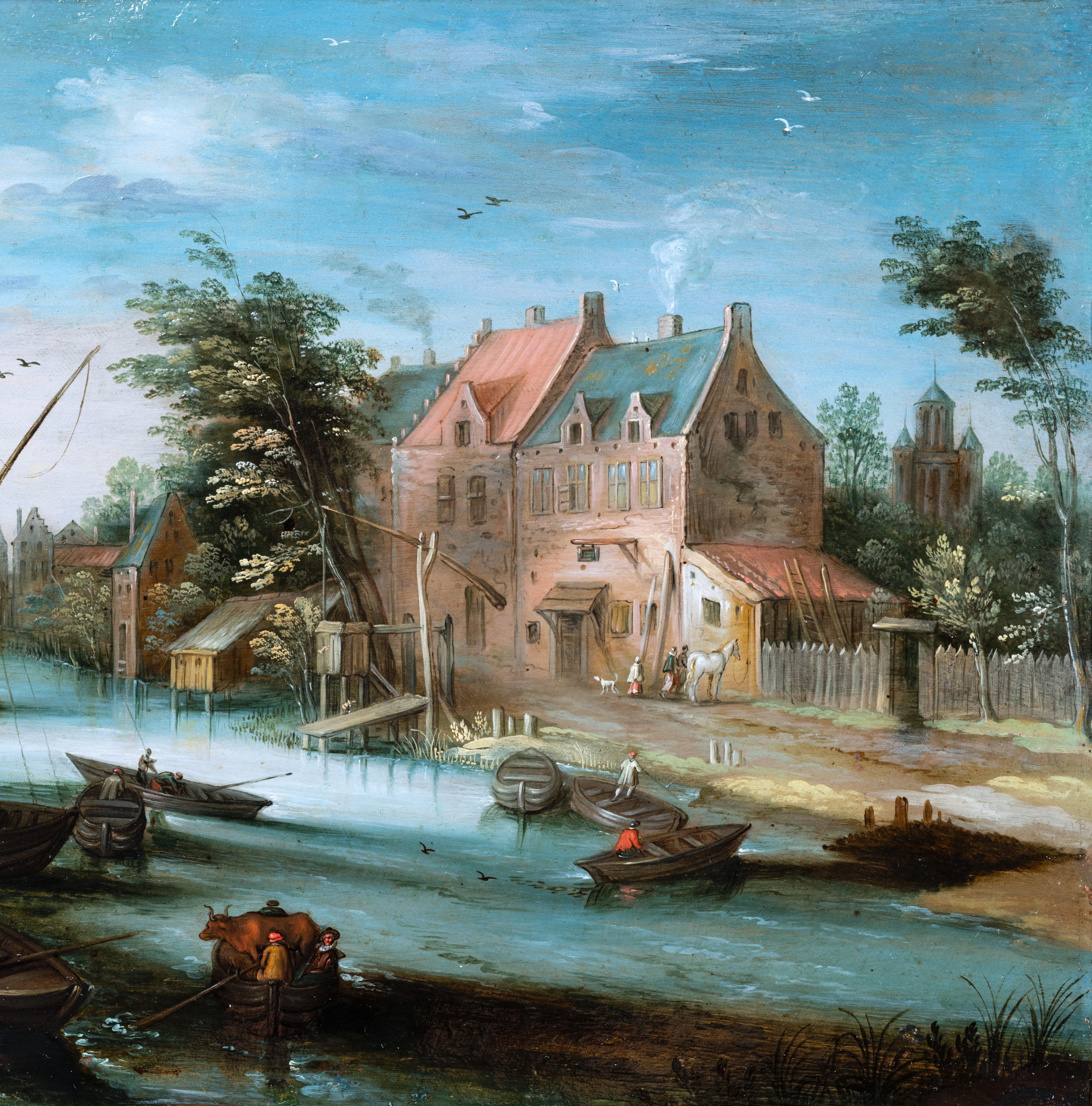 Paysage de rivière, studio de Jan Brueghel le Jeune  École anversoise du 17e siècle - Maîtres anciens Painting par Studio of Jan Brueghel the Younger