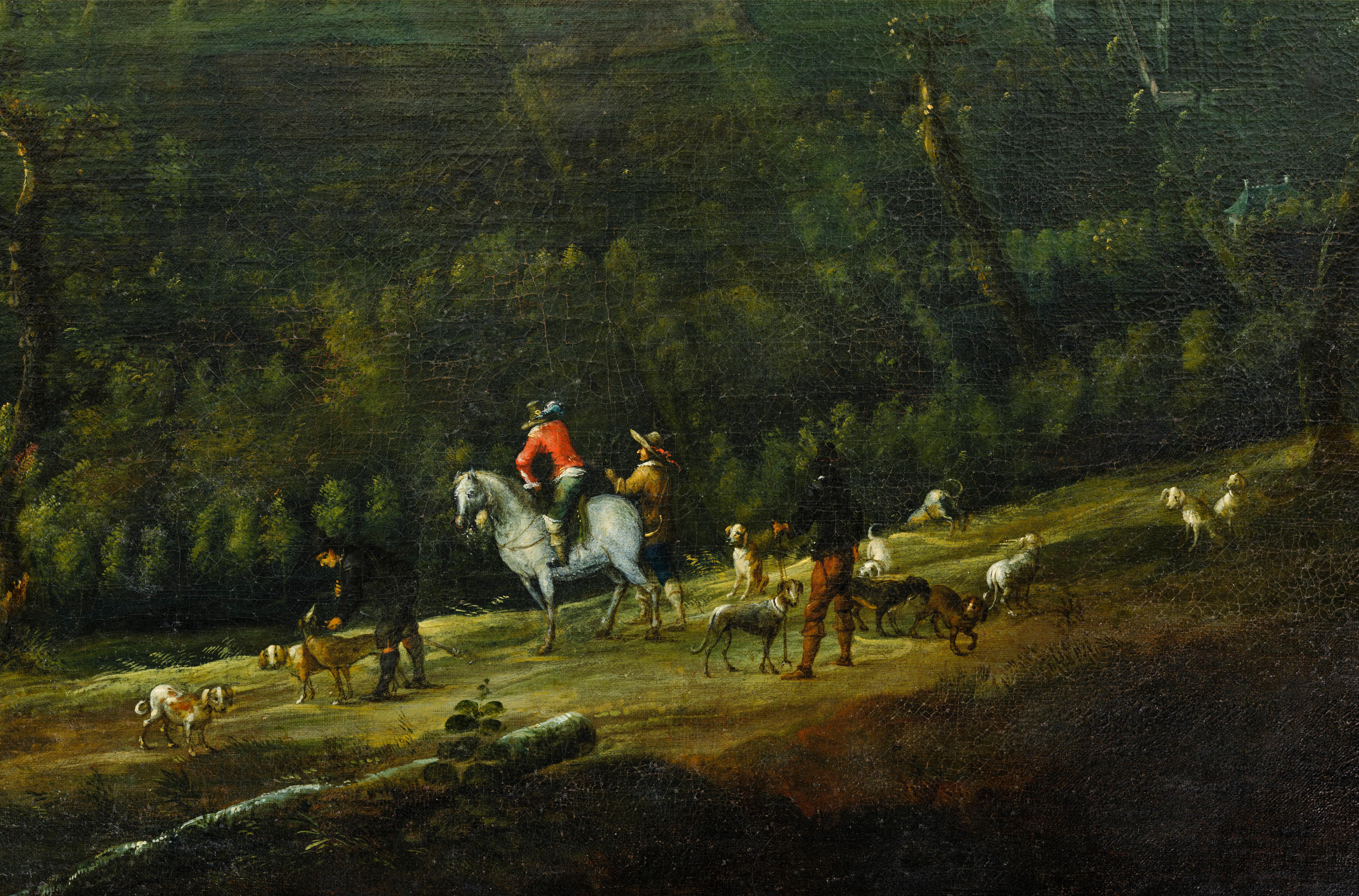 Vista panorámica de una finca al borde del bosque de Sonian (cerca de Bruselas) - Painting Antiguos maestros de Studio of Lucas van Uden