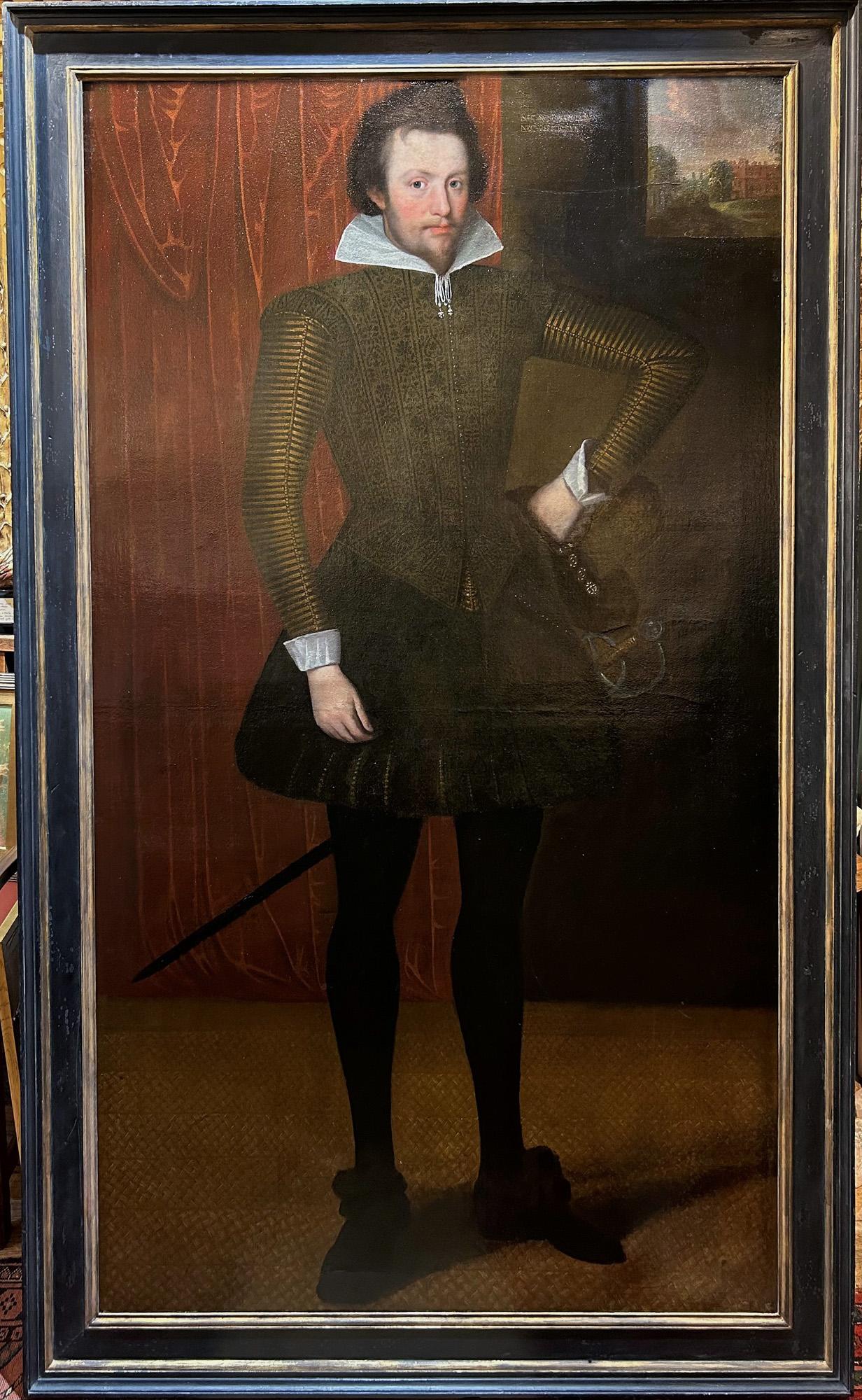 Studio of Marcus Gheeraerts the Younger Figurative Painting – Sir Rowland Cotton (1581 - 1634), Tudor Öl auf Leinwand, Gemälde in Lebensgröße