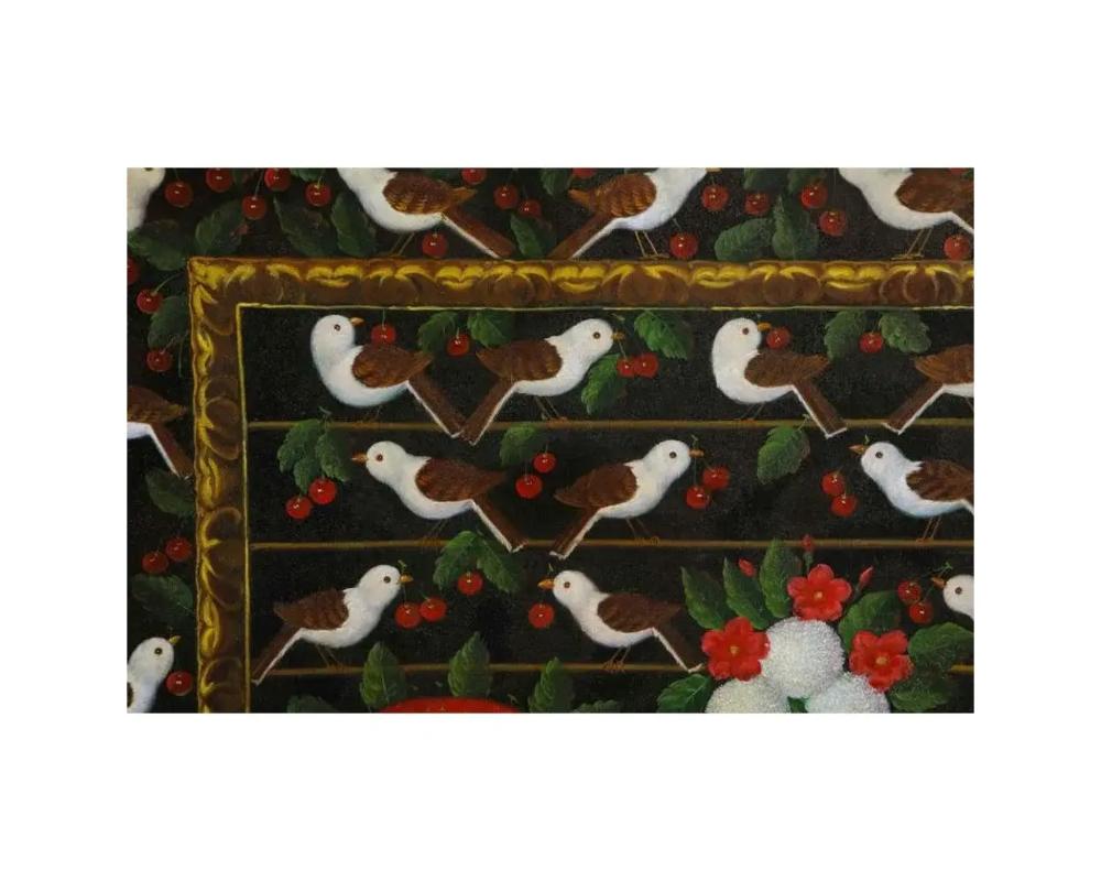 Studio of Miguel Canals (Spanish 1925-1995) Cherries, Birds & Flowers Oil Canvas For Sale 4
