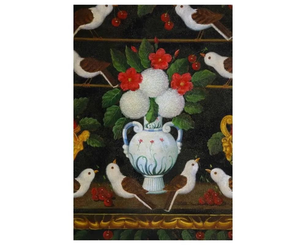 20ième siècle Studio of Miguel Canals (Espagne 1925-1995), cerises, oiseaux et fleurs sur toile en vente