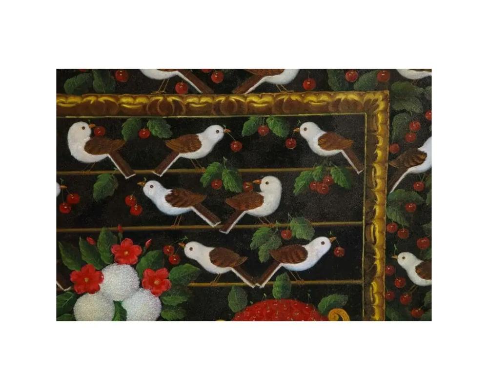 Studio of Miguel Canals (Espagne 1925-1995), cerises, oiseaux et fleurs sur toile en vente 3
