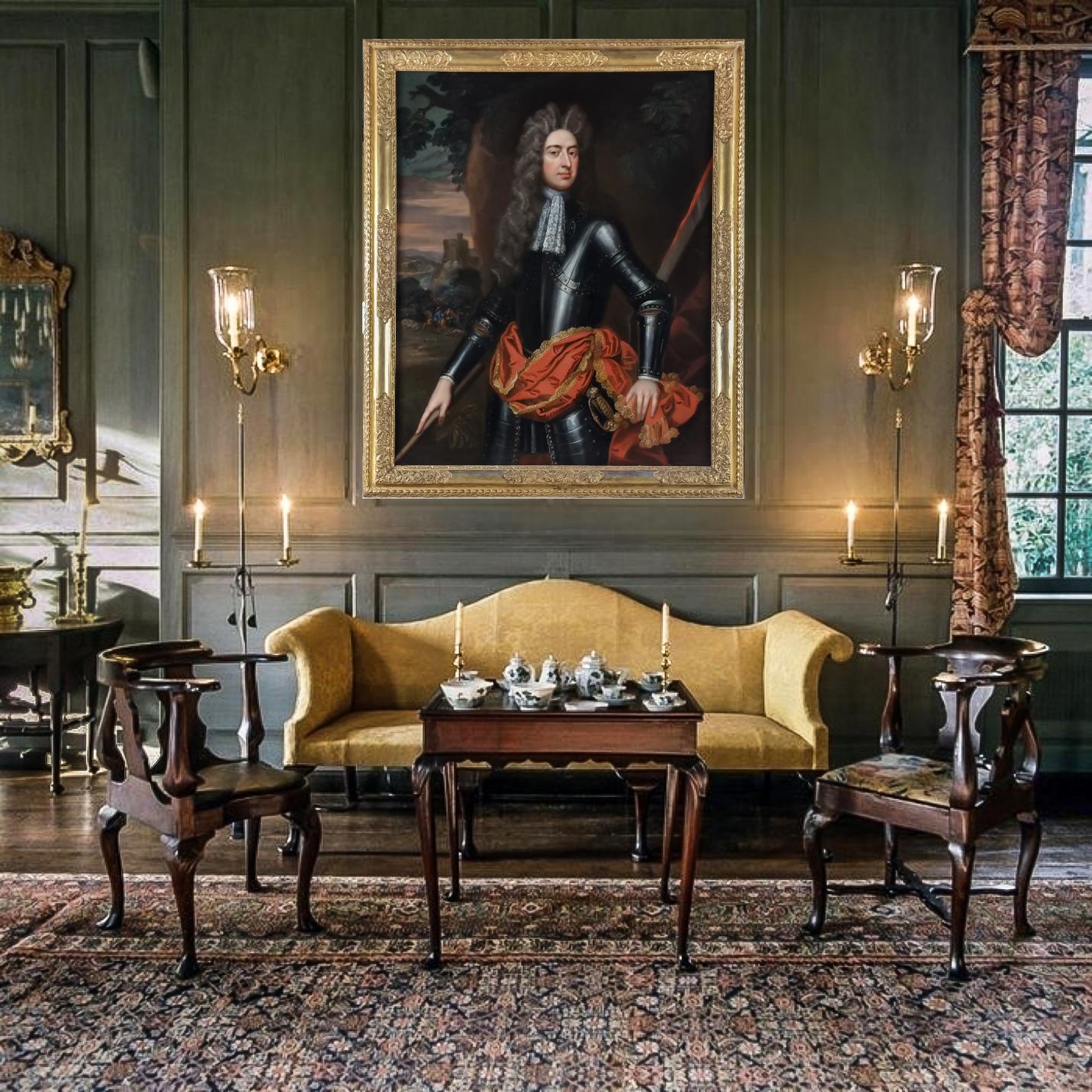 This exquisite work formed part of the collection of the Gregory family, descendants of the sitter, at their immensely impressive home Harlaxton Manor, Grantham.  Our portrait, and the contents of the manor, were sold in 1937 following the death of