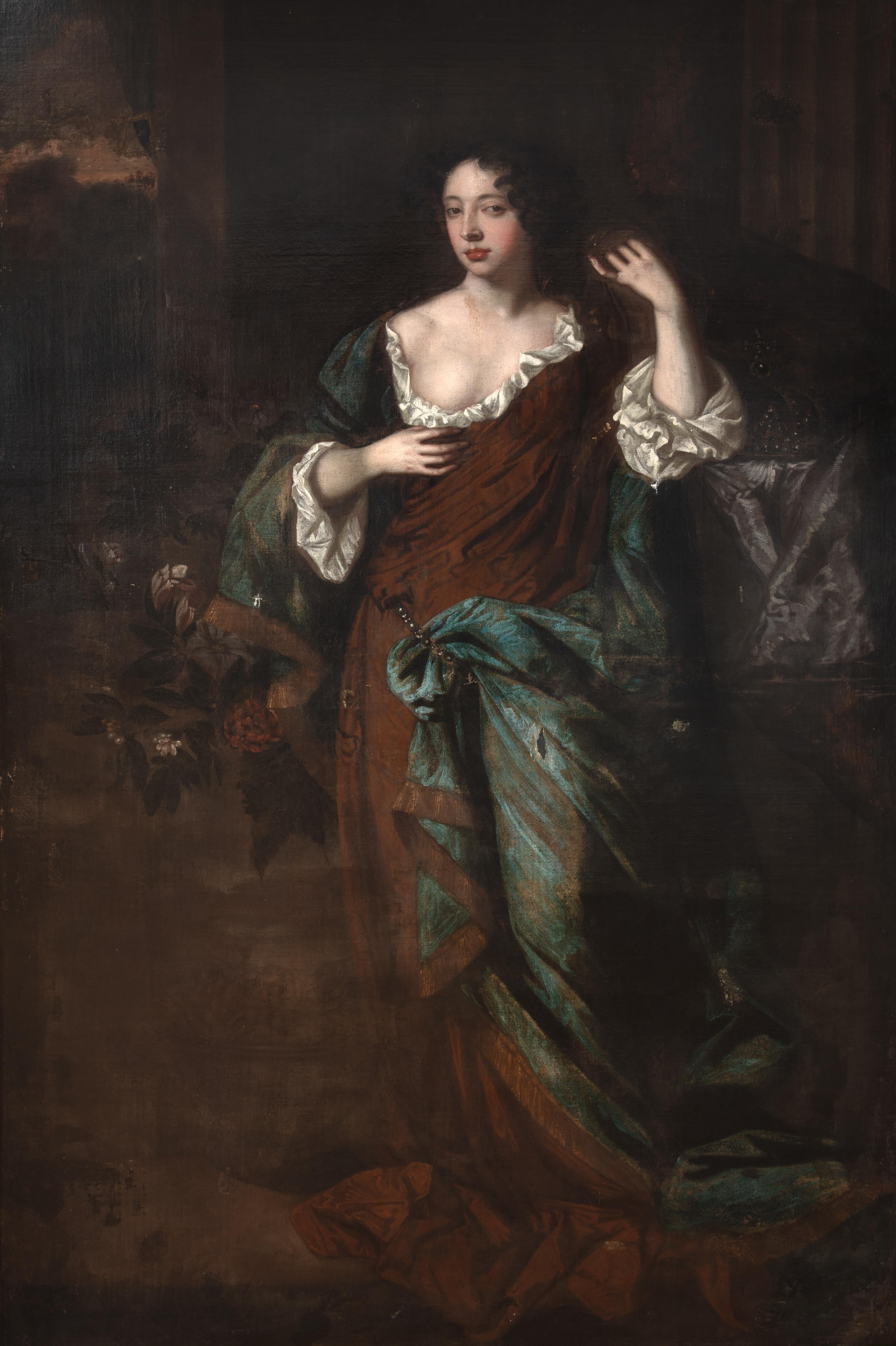 Portrait Of Mary Of Modena, Queen Of England, 17th Century

Studio Of SIR PETER LELY (1618-1680)

Huge 17th century English Old Master portrait of Mary Of Modena, Queen Of England, oil on canvas. Huge full length portrait of the second wife to James