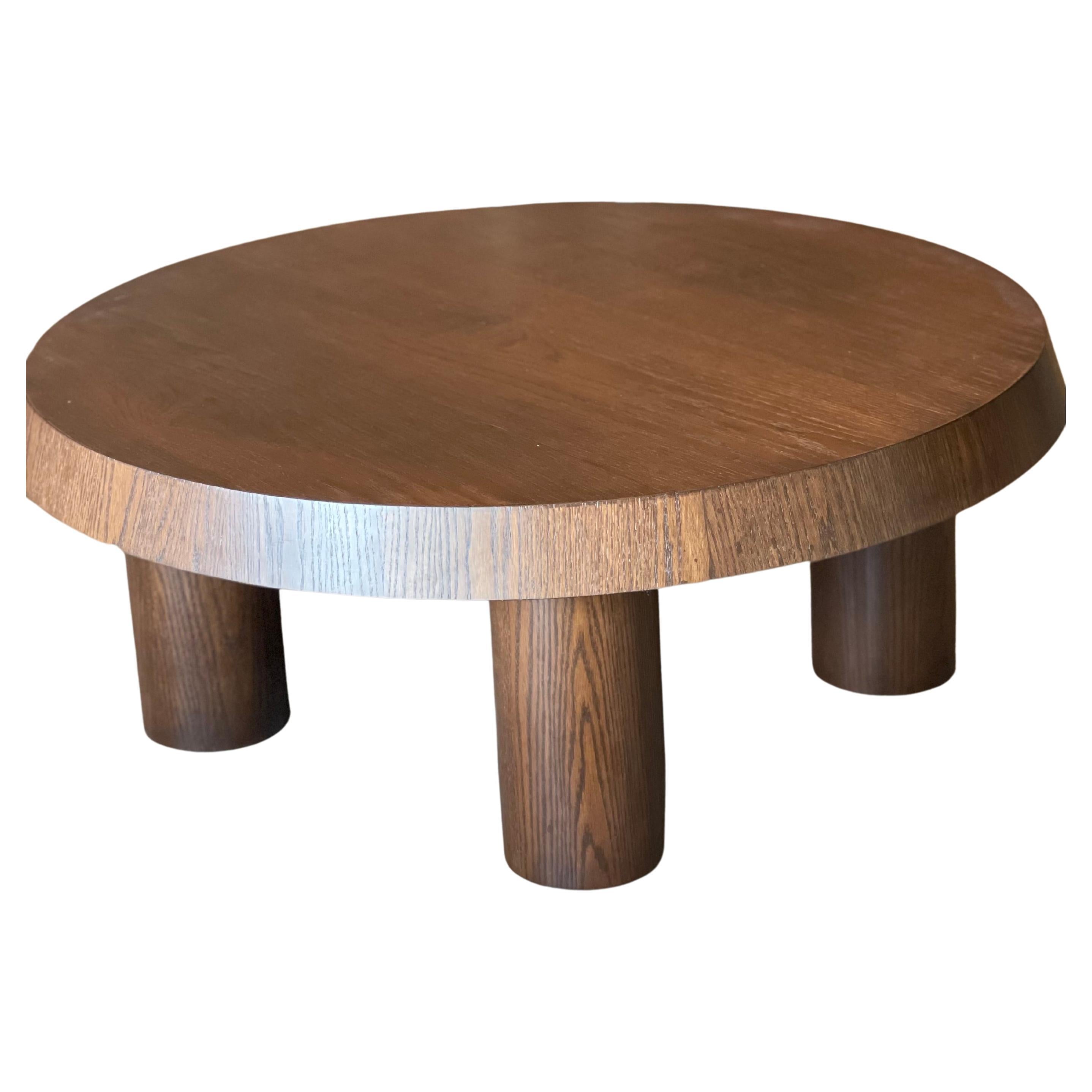 Studio OSKLO Cubist Coffee Table with Round Top, Cylindric Legs in Dark Stain For Sale