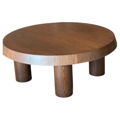 Studio OSKLO Cubist Coffee Table with Round Top, Cylindric Legs in Dark Stain