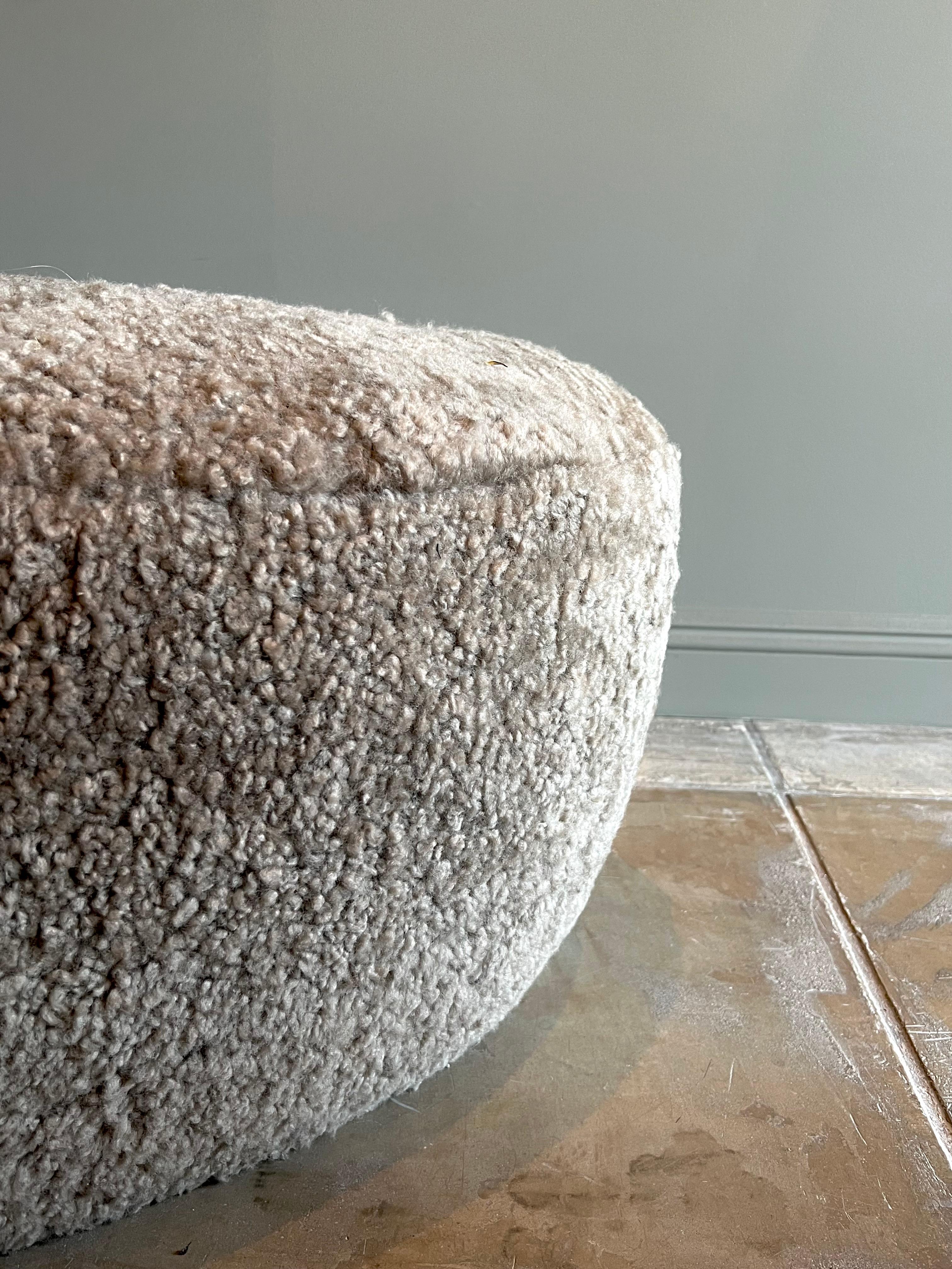 Studio OSKLO custom pouf in Mushroom-hued shearling as well as other fabric options and dimensions.