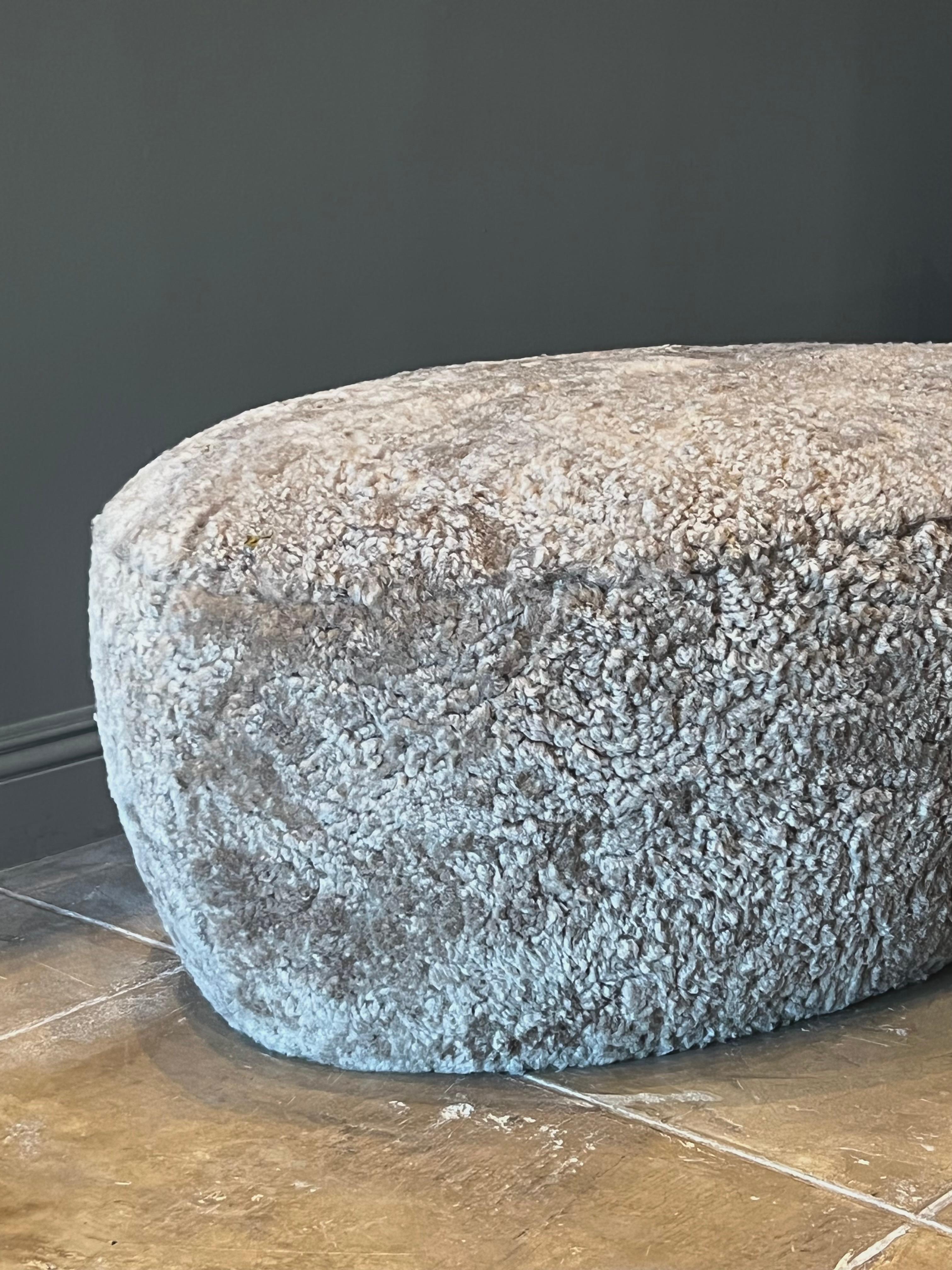 Wool Studio OSKLO Custom Pouf in Mushroom-Hued Shearling