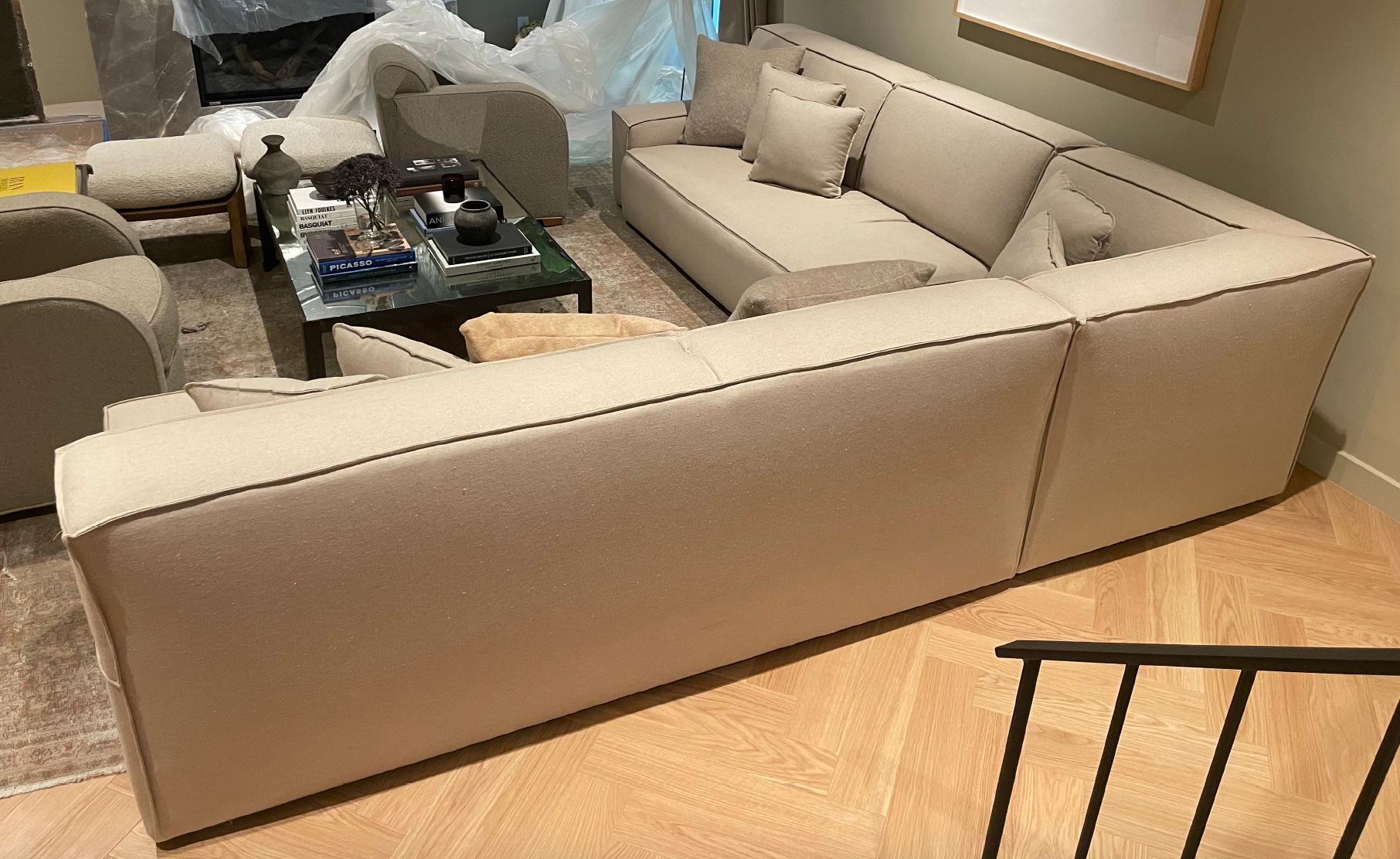 Contemporary Sectional sofa in dusty natural linen  For Sale