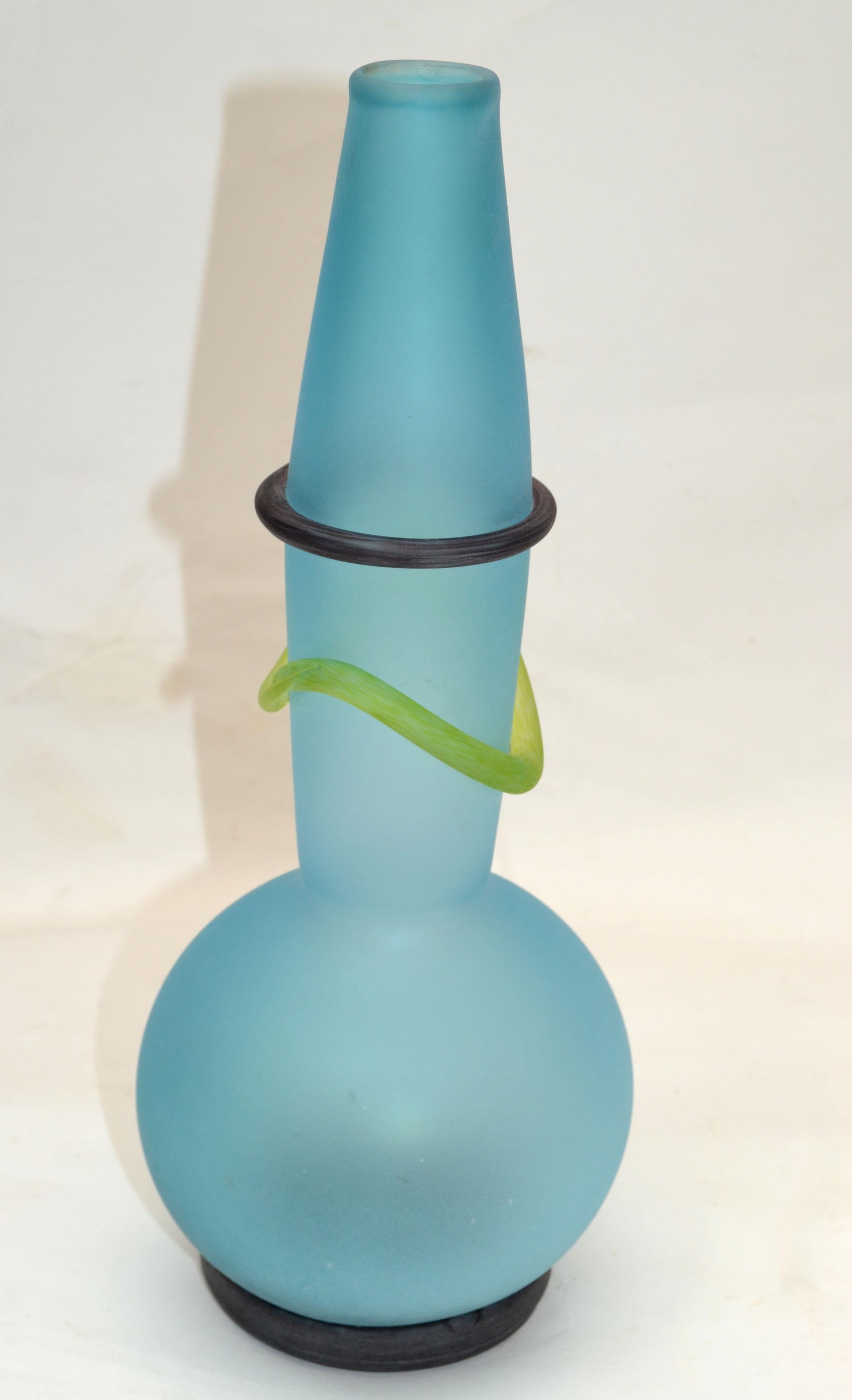 Studio Paran Turquoise, Blue Blown & Yellow Art Glass Vase Mid-Century Modern  For Sale 4