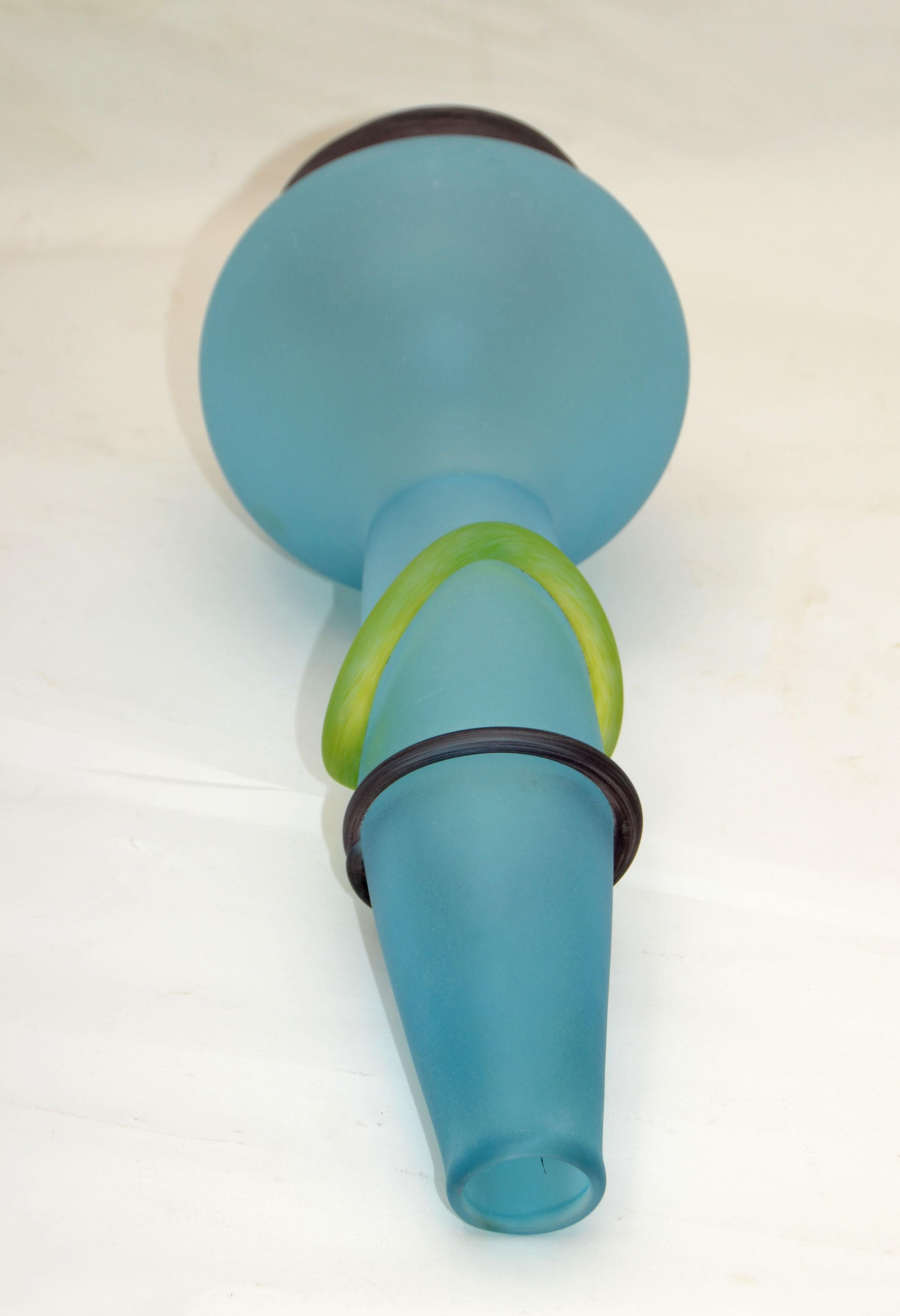 Studio Paran Turquoise, Blue Blown & Yellow Art Glass Vase Mid-Century Modern  In Good Condition For Sale In Miami, FL