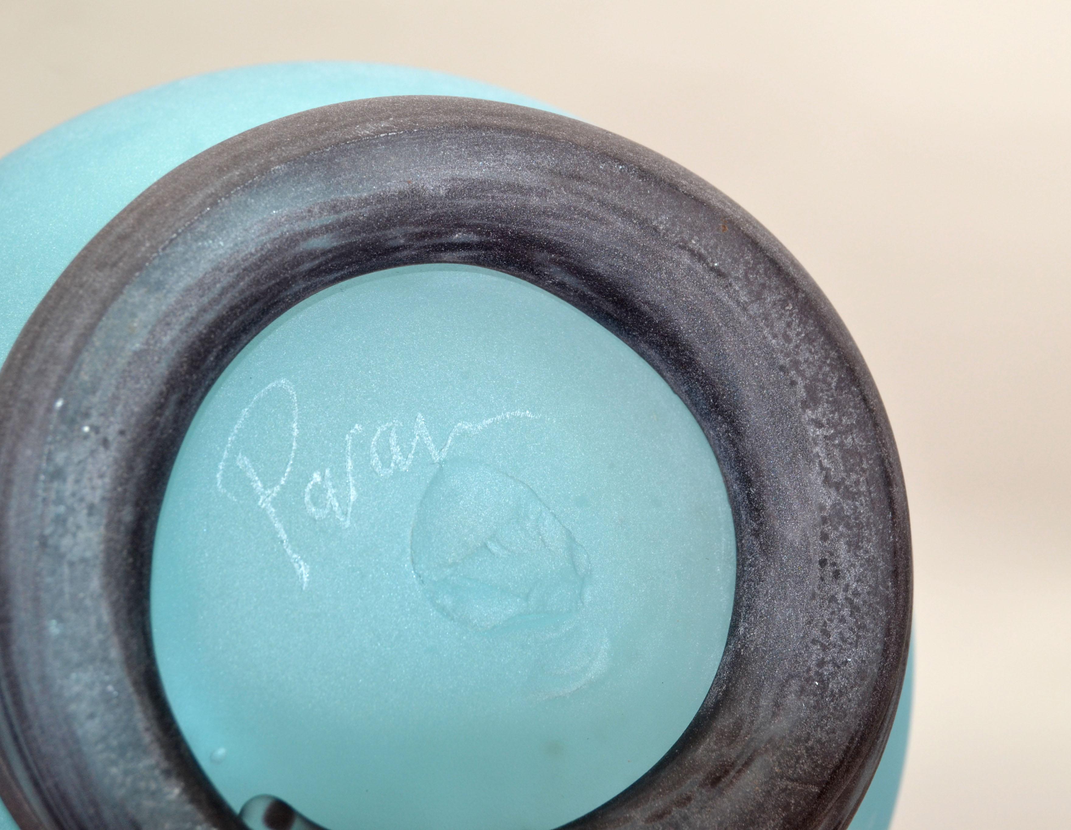 Studio Paran Vase en verre d'art soufflé bleu et jaune turquoise, mi-siècle moderne  en vente 1