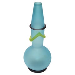 Studio Paran Turquoise, Blue Blown & Yellow Art Glass Vase Mid-Century Modern