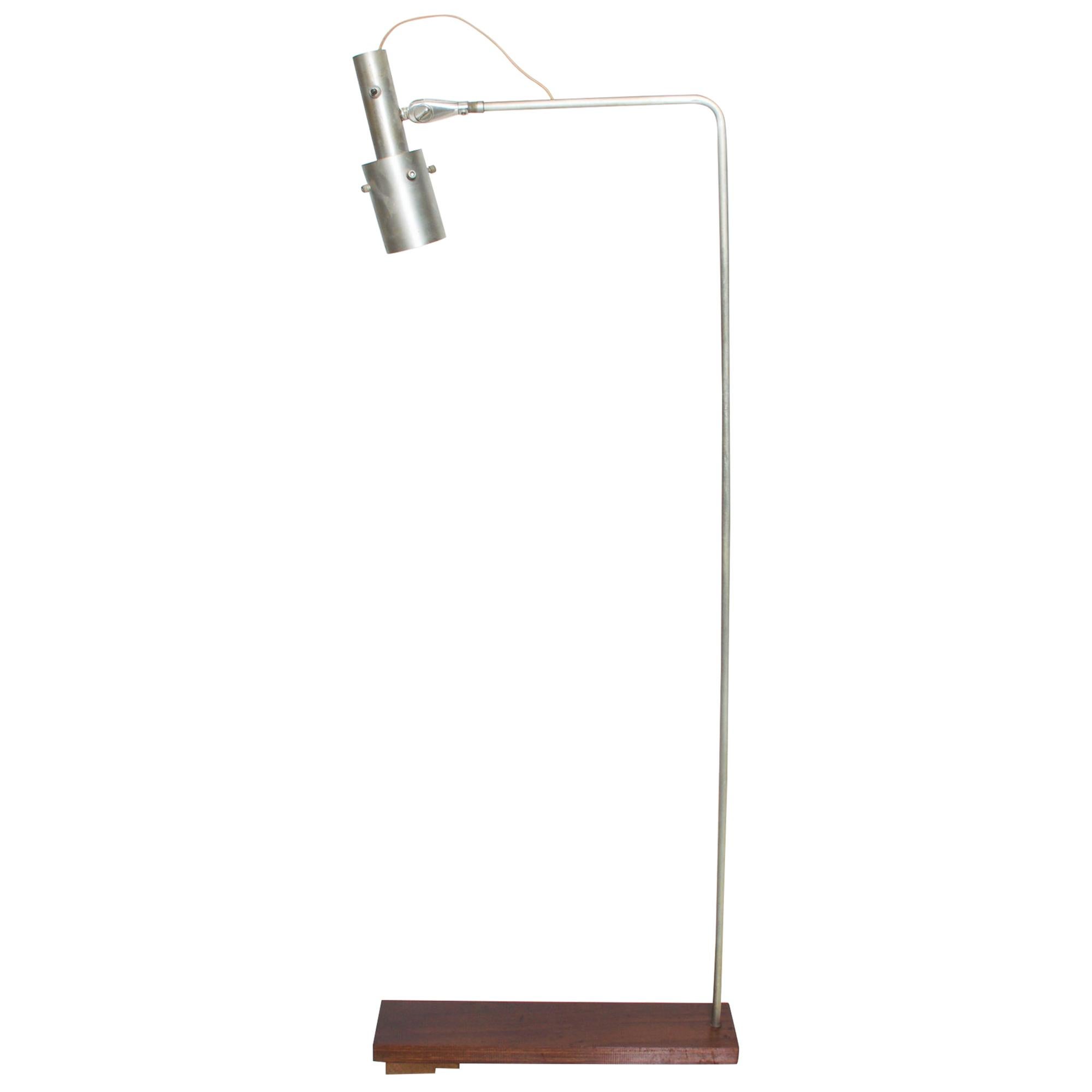 Studio Piece Adjustable Reading Floor Lamp in Modern Aluminum and Walnut  1970s