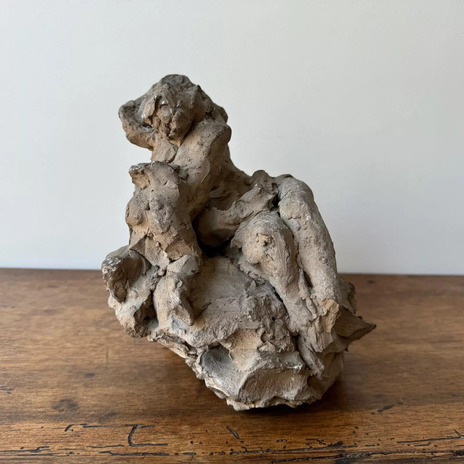 Neoclassical Studio plaster by Ch. Filleul – child embracing a nude woman, 20th century For Sale