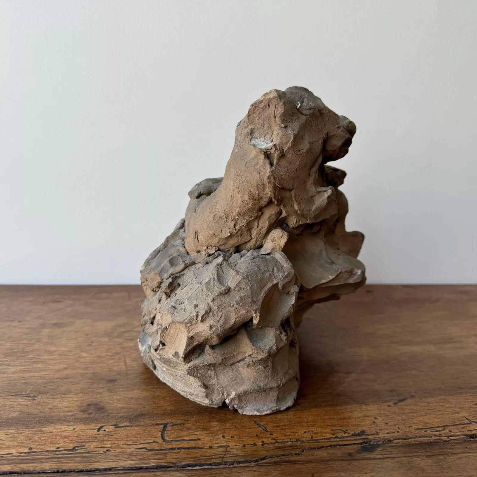 Hand-Carved Studio plaster by Ch. Filleul – child embracing a nude woman, 20th century For Sale