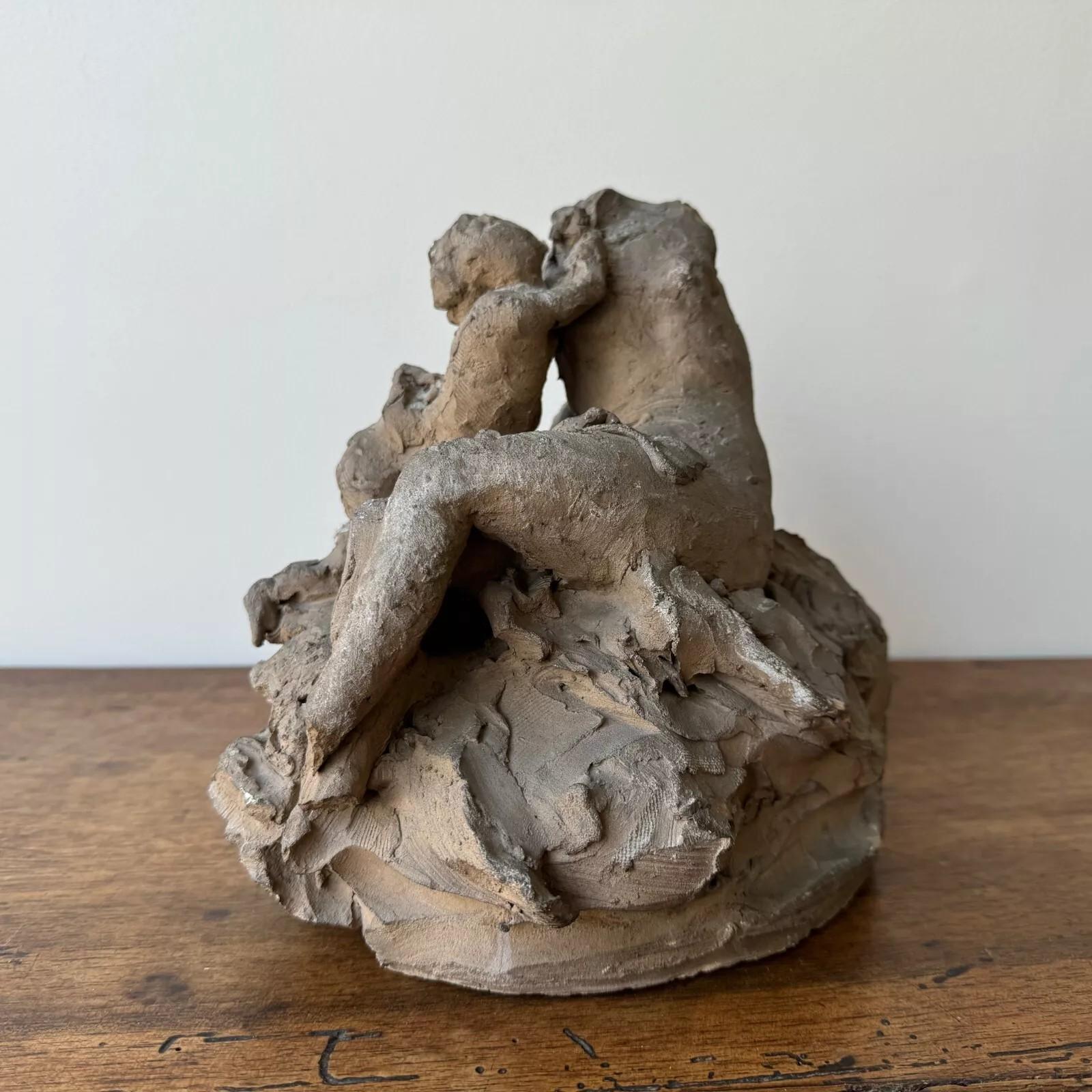 Plaster Studio plaster by Ch. Filleul – child embracing a nude woman, 20th century For Sale