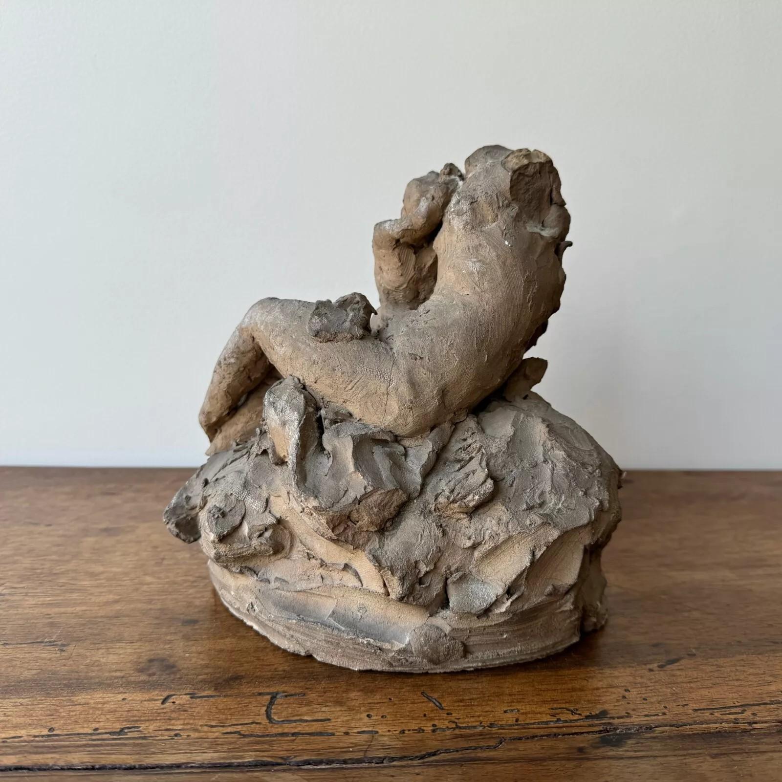 Studio plaster by Ch. Filleul – child embracing a nude woman, 20th century For Sale 1